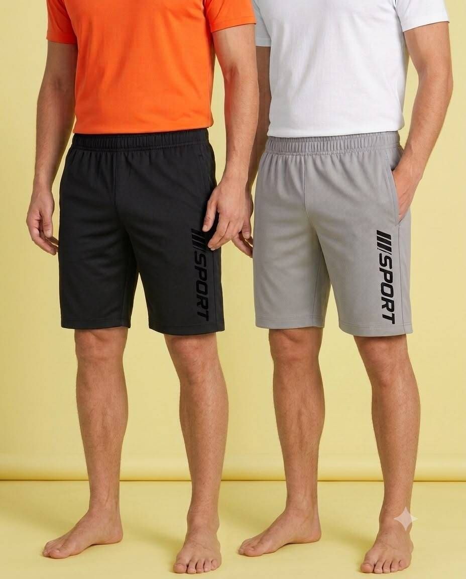 sell4u Pack of 2 Solid, Graphic Print Men Black, Grey Sports Shorts-picture-12