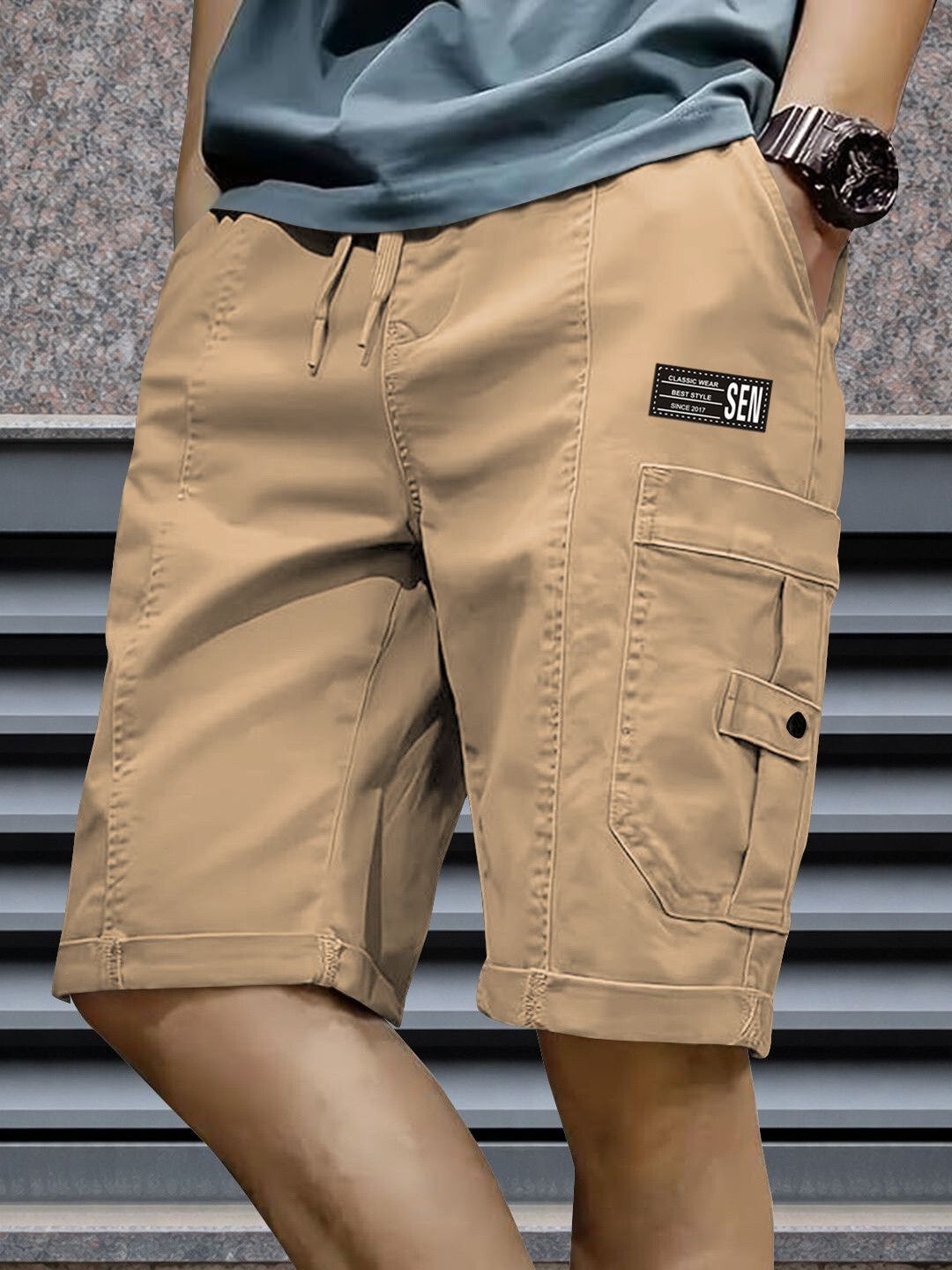 kitwell Printed Men Beige Cargo Shorts-picture-32