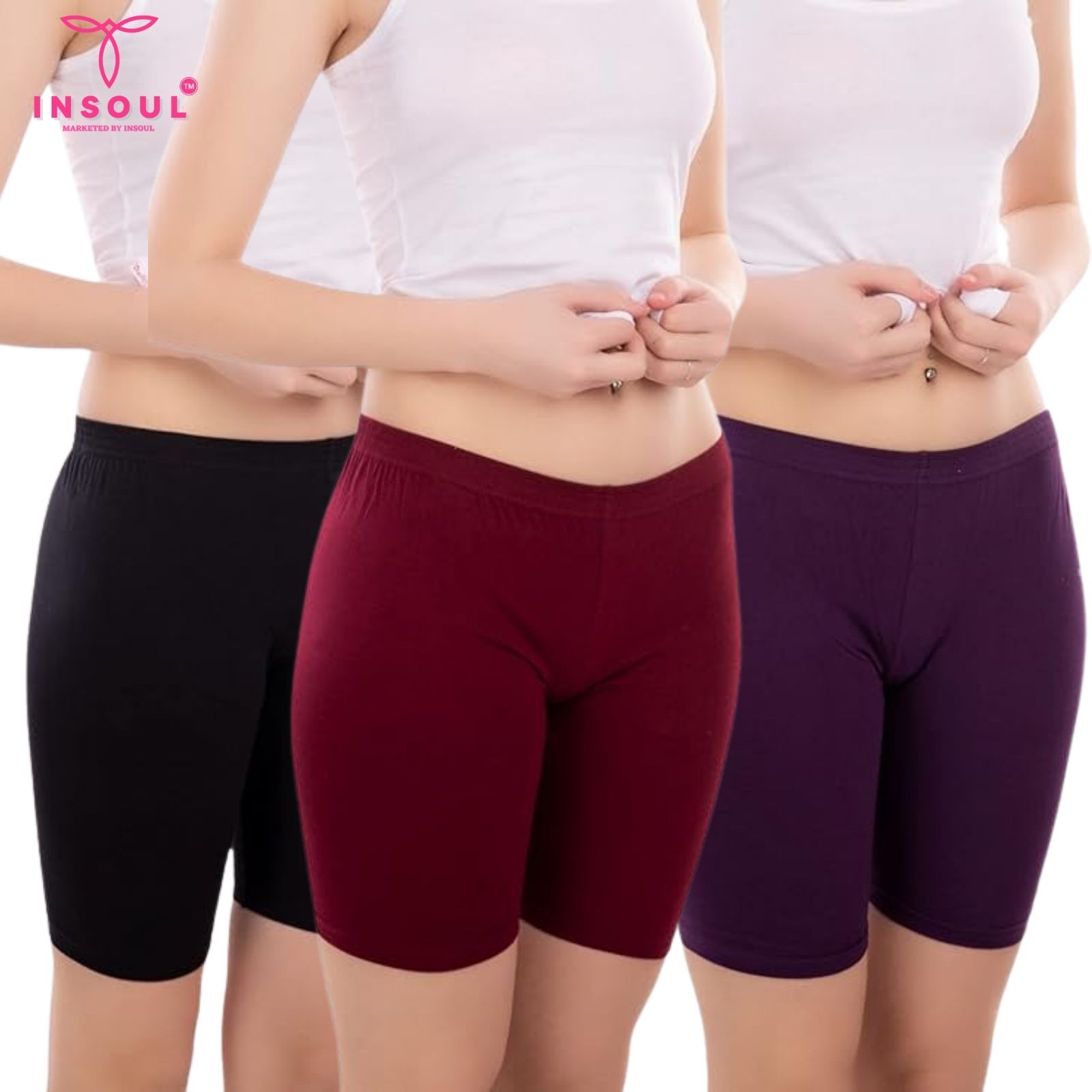 insoul Pack of 3 Solid Women Maroon Cycling Shorts-picture-27