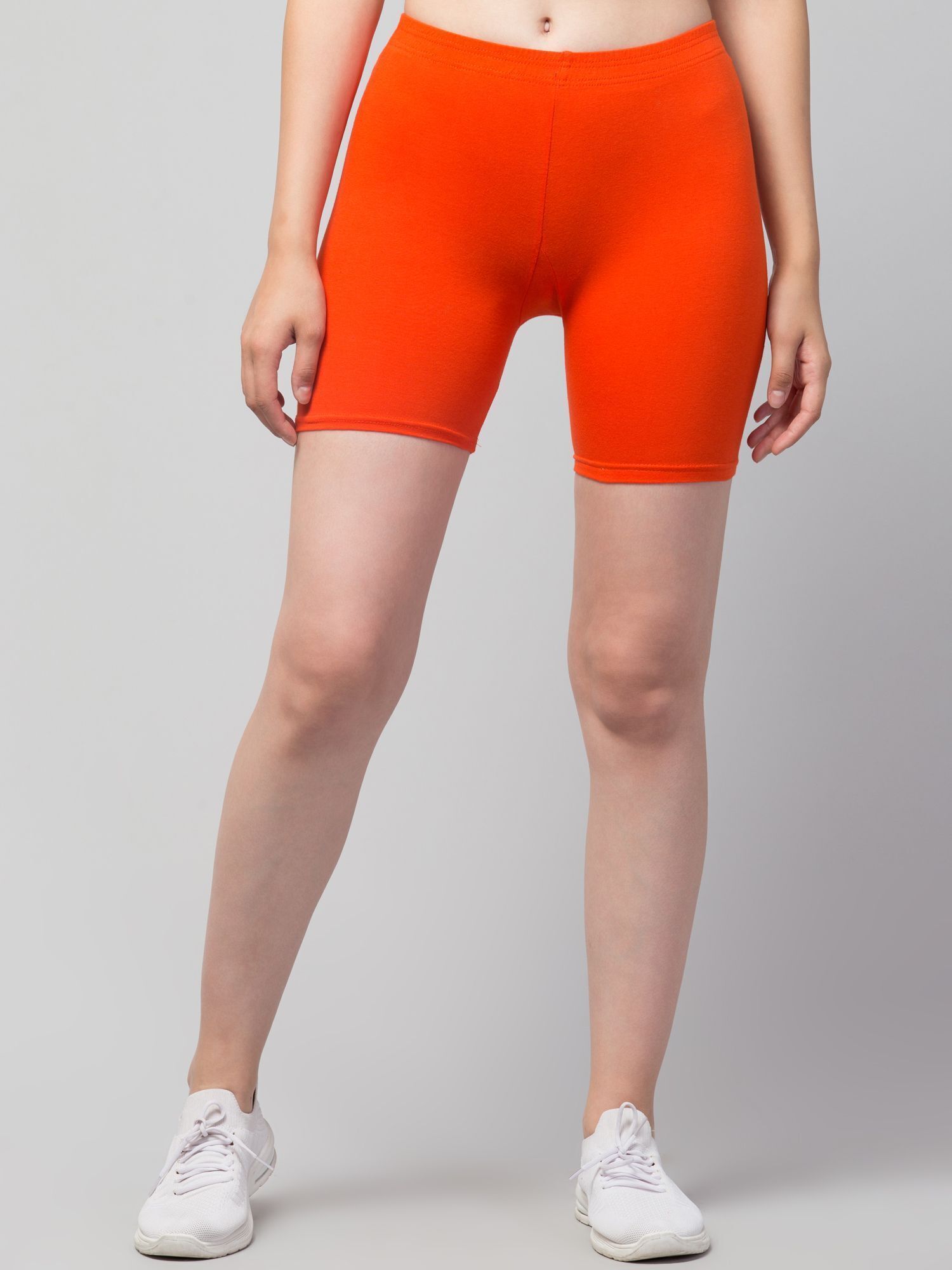 Solid Women Orange Regular Shorts-image-0