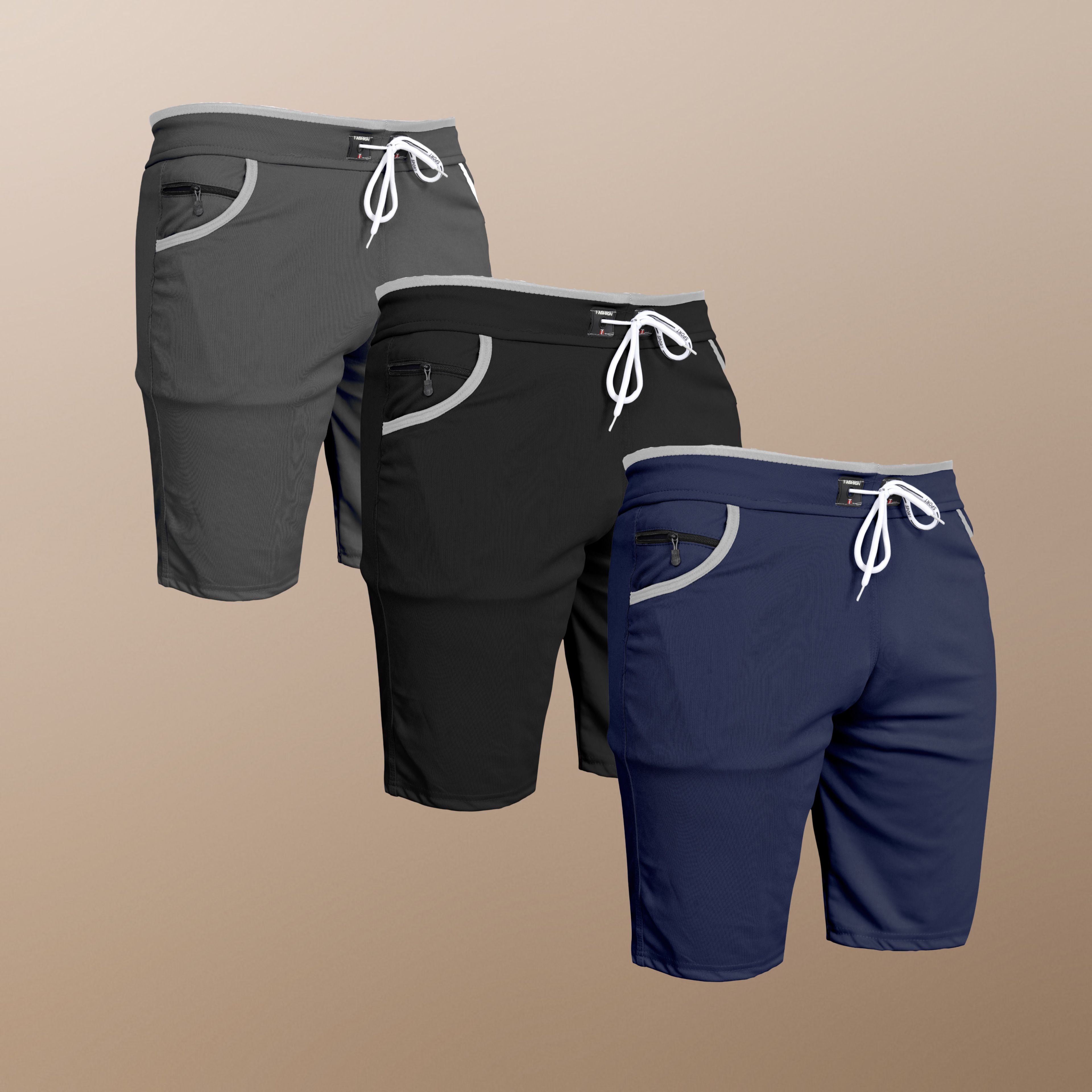 wereko Pack of 3 Solid Men Grey, Black, Dark Blue Casual Shorts-picture-28
