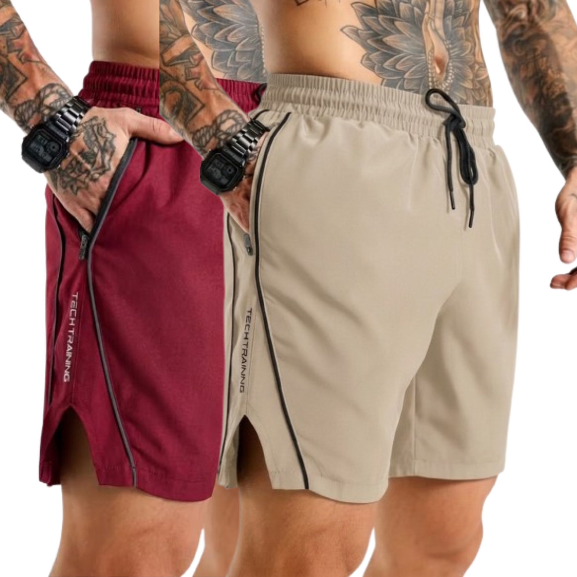 coastal clothier Pack of 2 Solid, Printed Men Beige, Maroon Gym Shorts, Running Shorts, Sports Shorts-picture-46