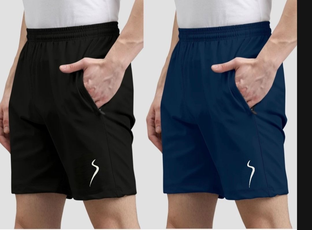 karwa Pack of 2 Solid Men Black, Blue Gym Shorts-picture-27
