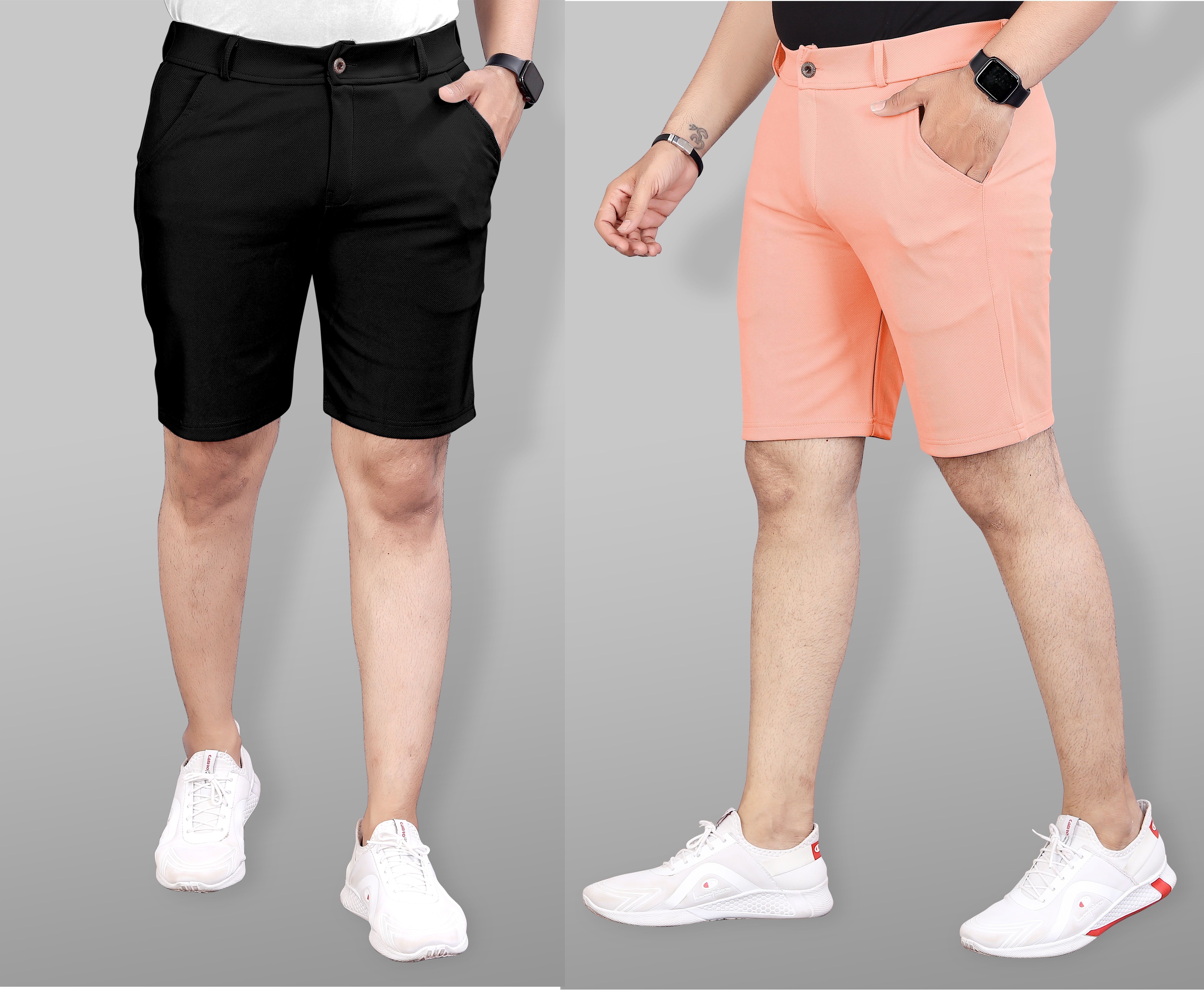 indiclub Pack of 2 Solid Men Black, Orange Sports Shorts-picture-20