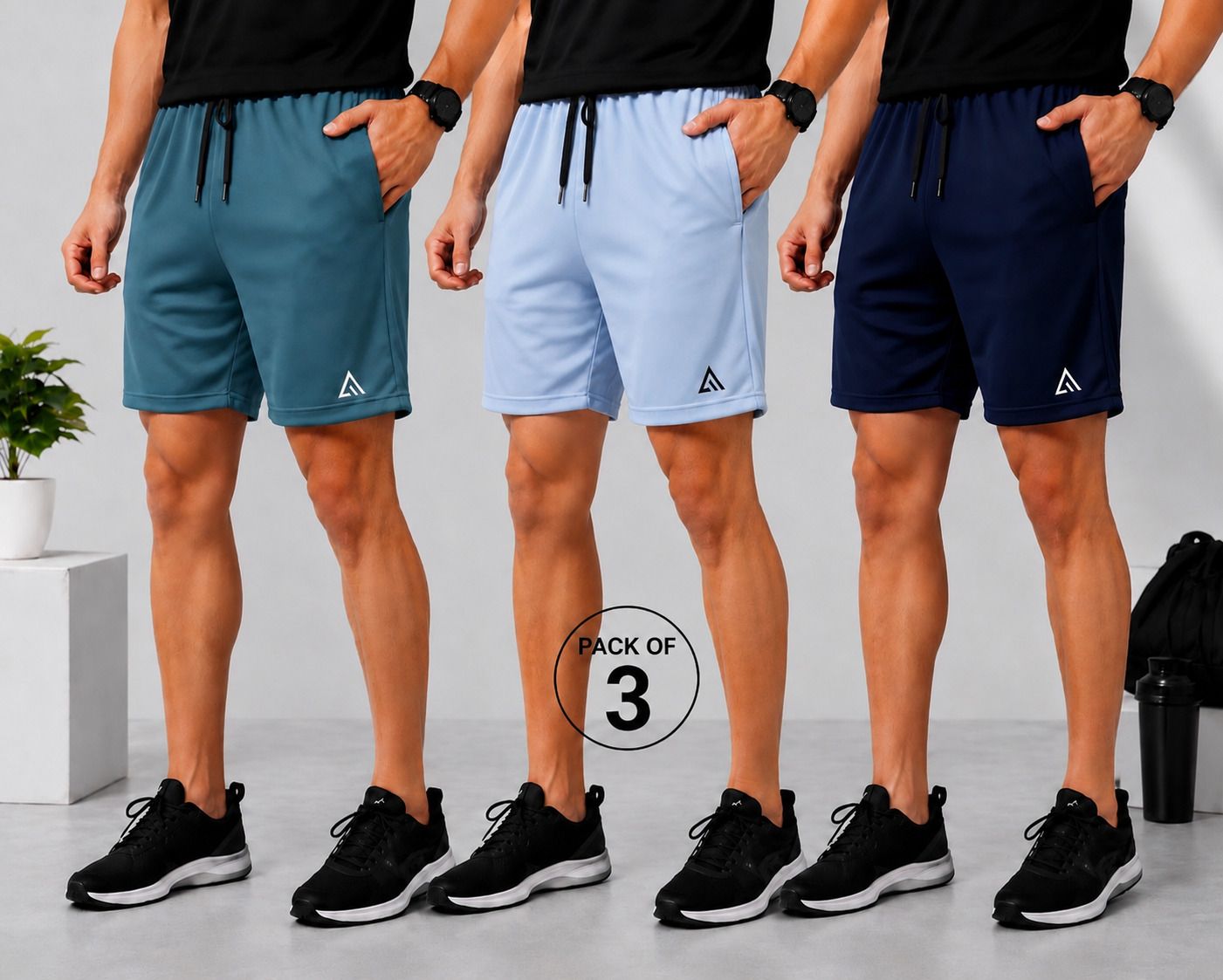 adrenex Pack of 3 Solid Men Blue, Grey Gym Shorts, Running Shorts, Sports Shorts, Casual Shorts-picture-38