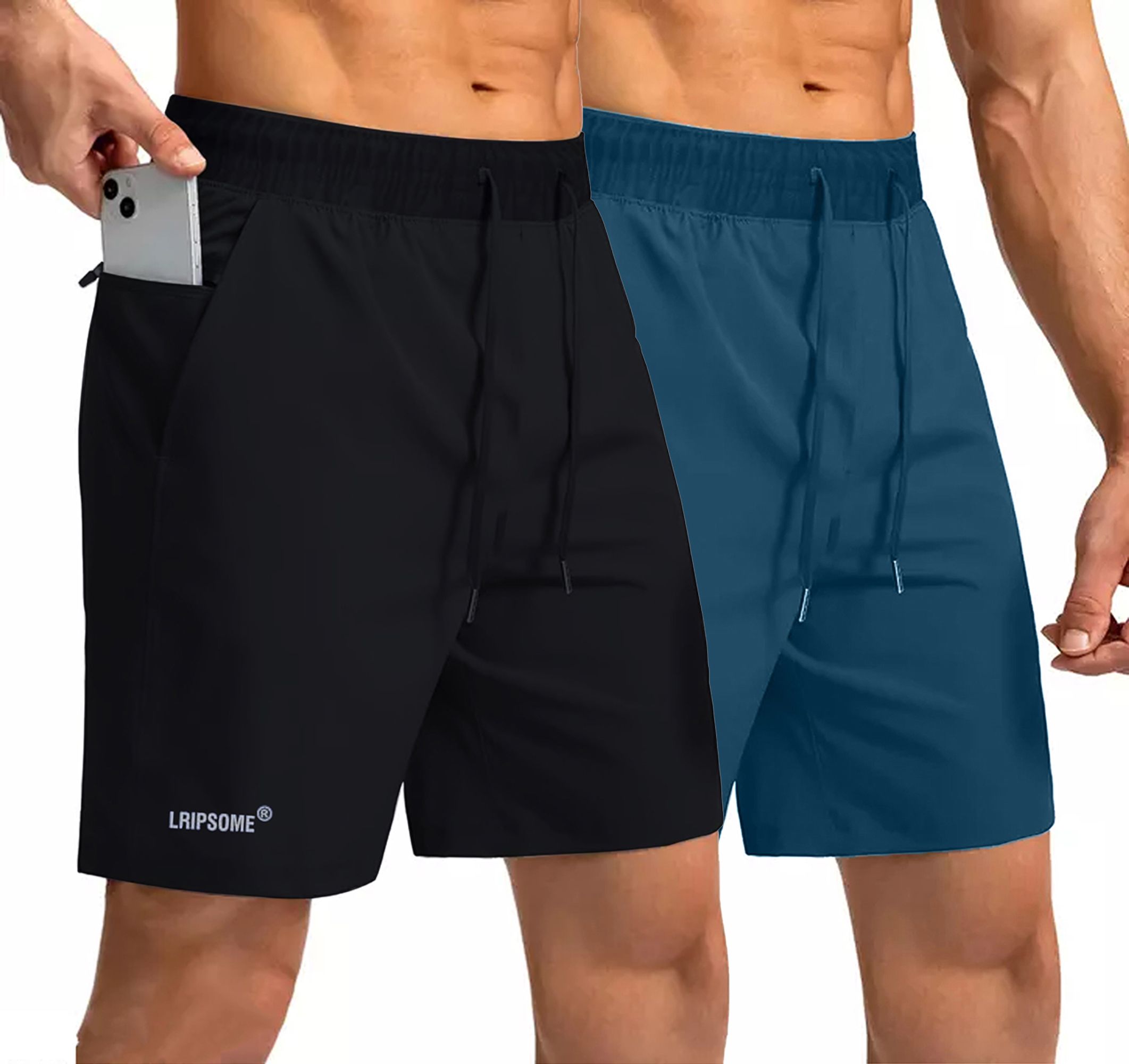 lripsome Pack of 2 Solid Men Black, Blue Regular Shorts-picture-20