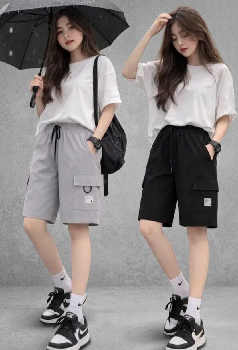 hasan enterprises Pack of 2 Solid Women Black, Dark Grey Regular Shorts-picture-11