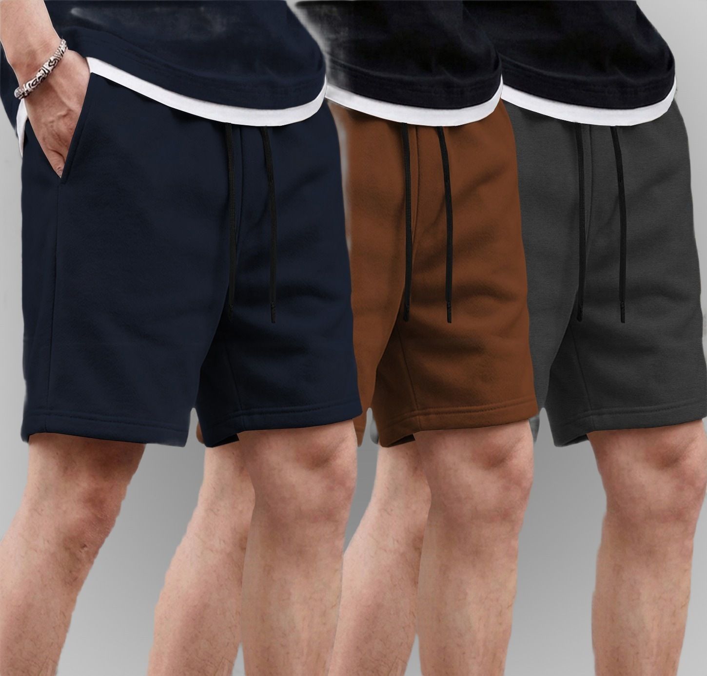 tesseract Pack of 3 Solid Men Dark Blue, Brown, Black Regular Shorts-picture-36