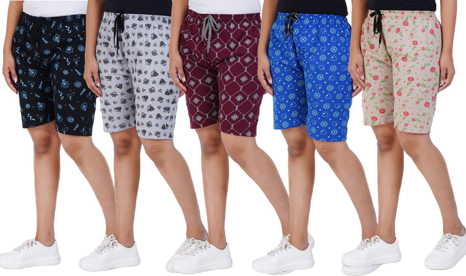 afra Pack of 5 Printed Women Multicolor Casual Shorts-picture-1