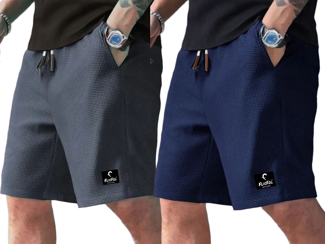 flicfol Pack of 2 Self Design Men Multicolor Regular Shorts-picture-11