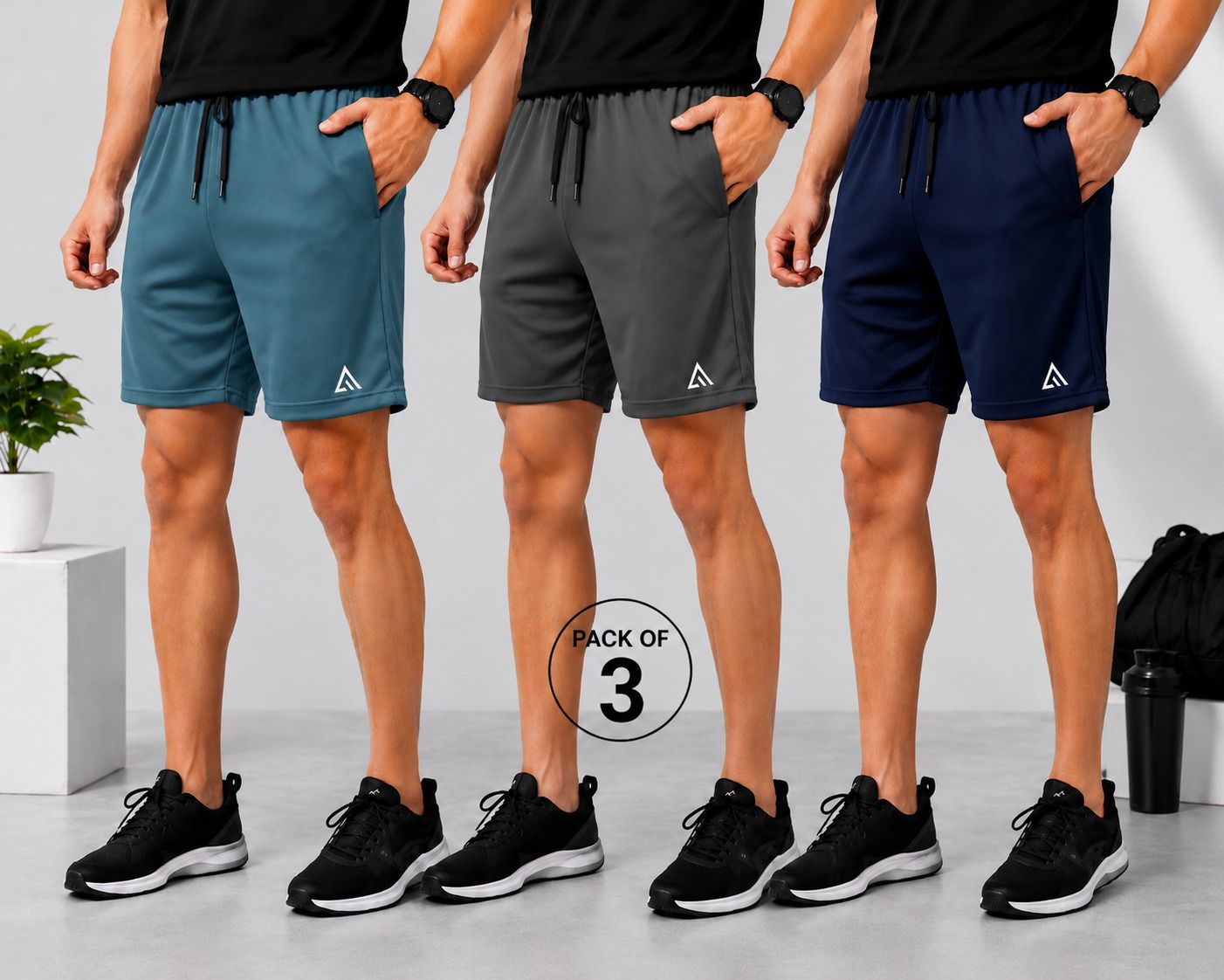 adrenex Pack of 3 Solid Men Dark Grey, Blue Gym Shorts, Running Shorts, Sports Shorts, Casual Shorts-picture-34