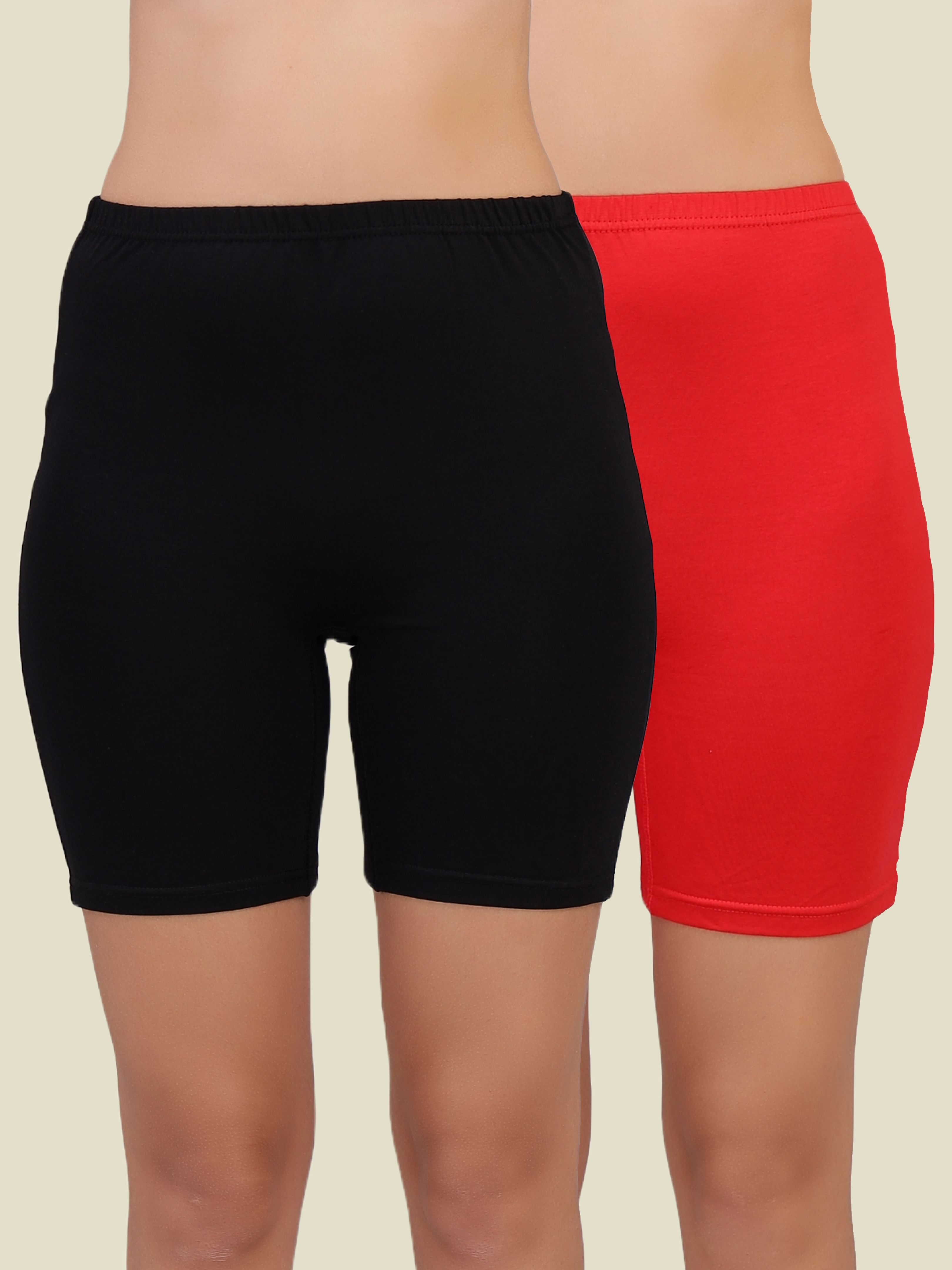 Pack of 2 Solid Women Black, Red Cycling Shorts, Gym Shorts, Night Shorts, Regular Shorts, Running Shorts-image-40