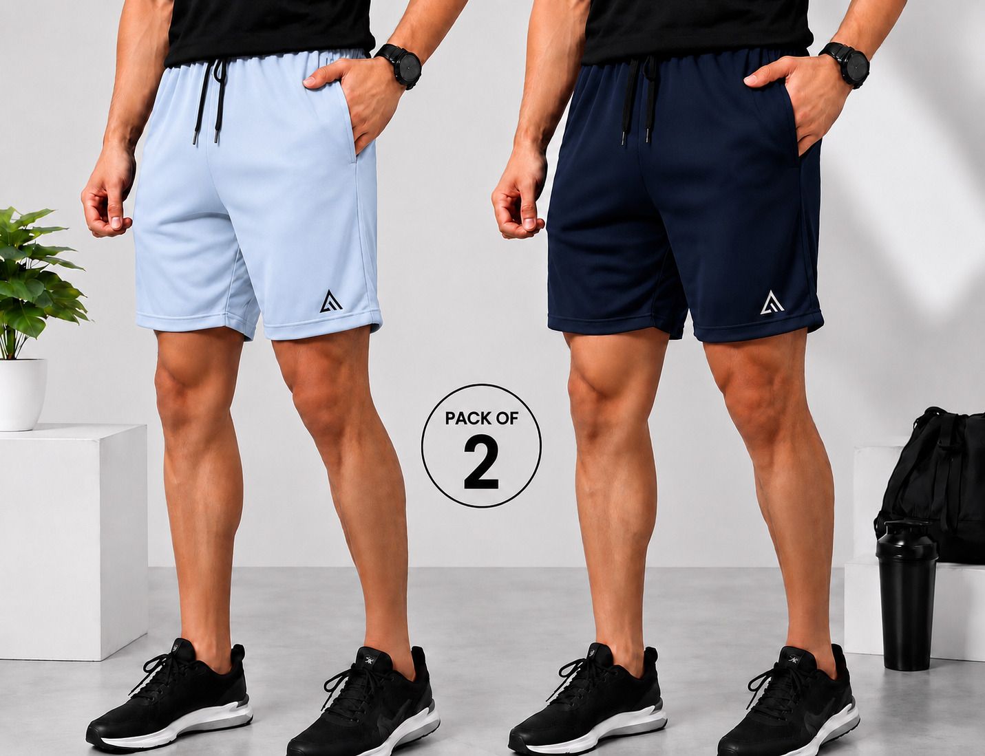 adrenex Pack of 2 Solid Men Grey, Blue Gym Shorts, Running Shorts, Sports Shorts, Casual Shorts-picture-44