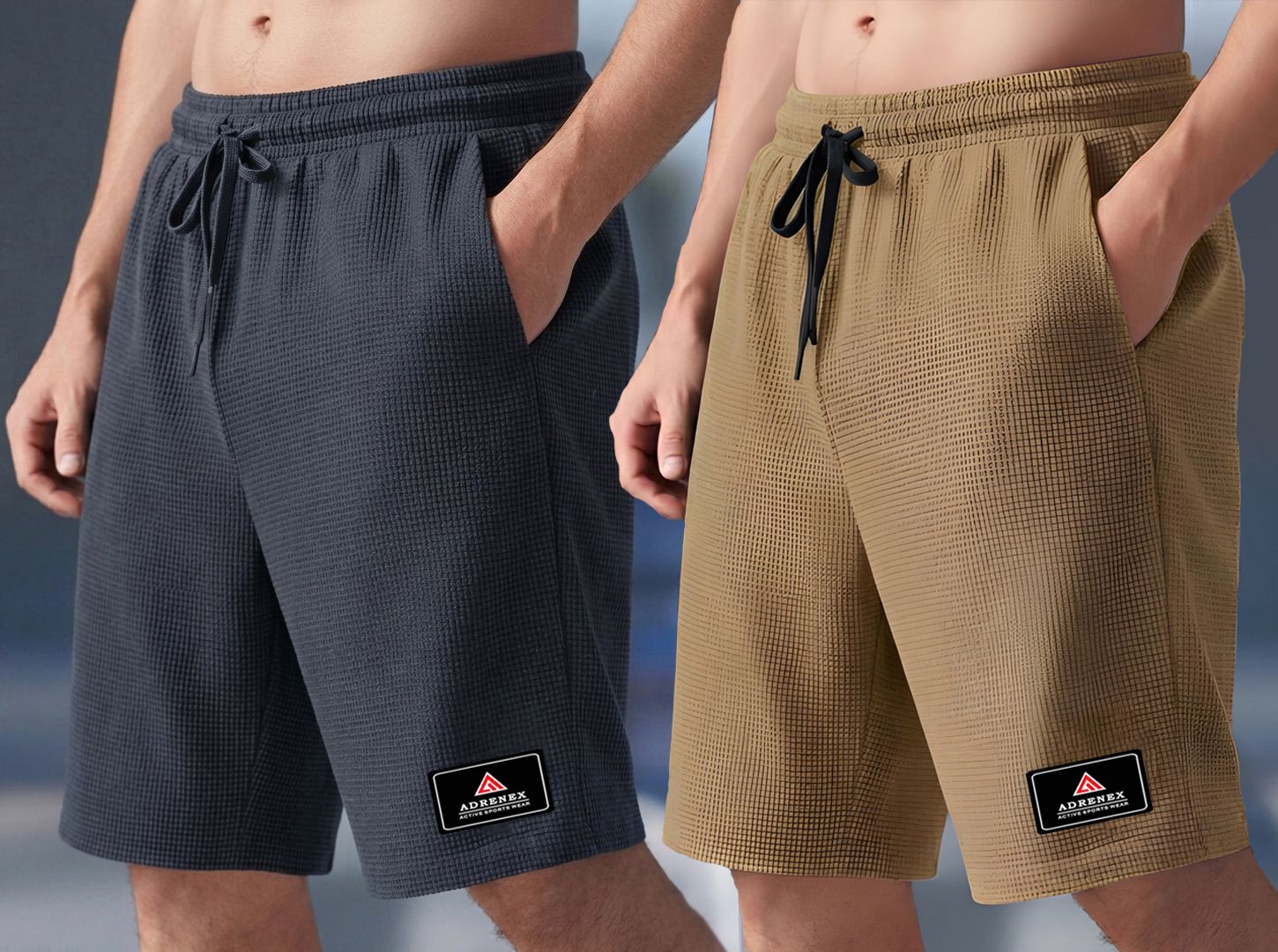 Pack of 2 Solid Men Dark Grey, Khaki Sports Shorts-image-5