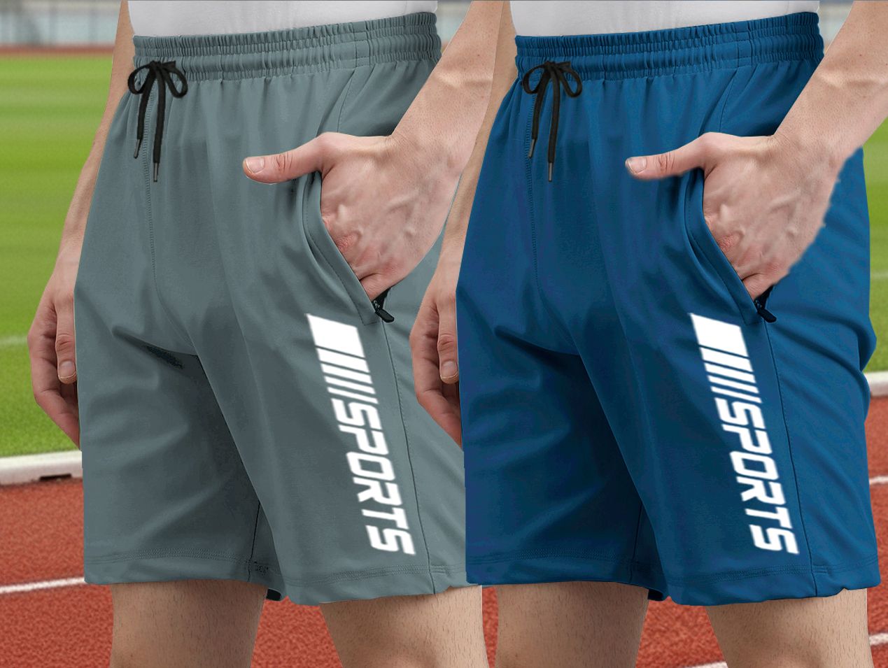 denlike' Pack of 2 Solid, Graphic Print Men Black, Dark Blue Sports Shorts-picture-18