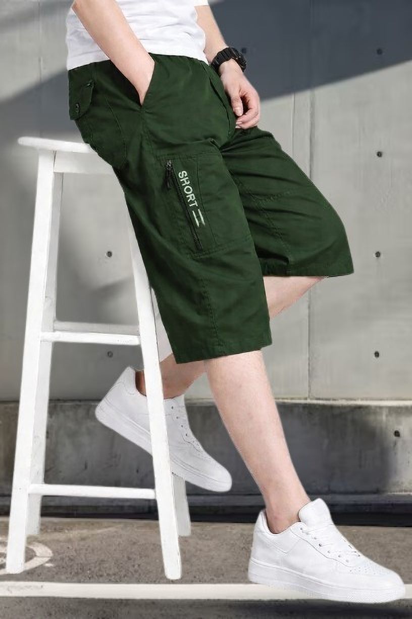 Printed Men Dark Green Cargo Shorts-image-36