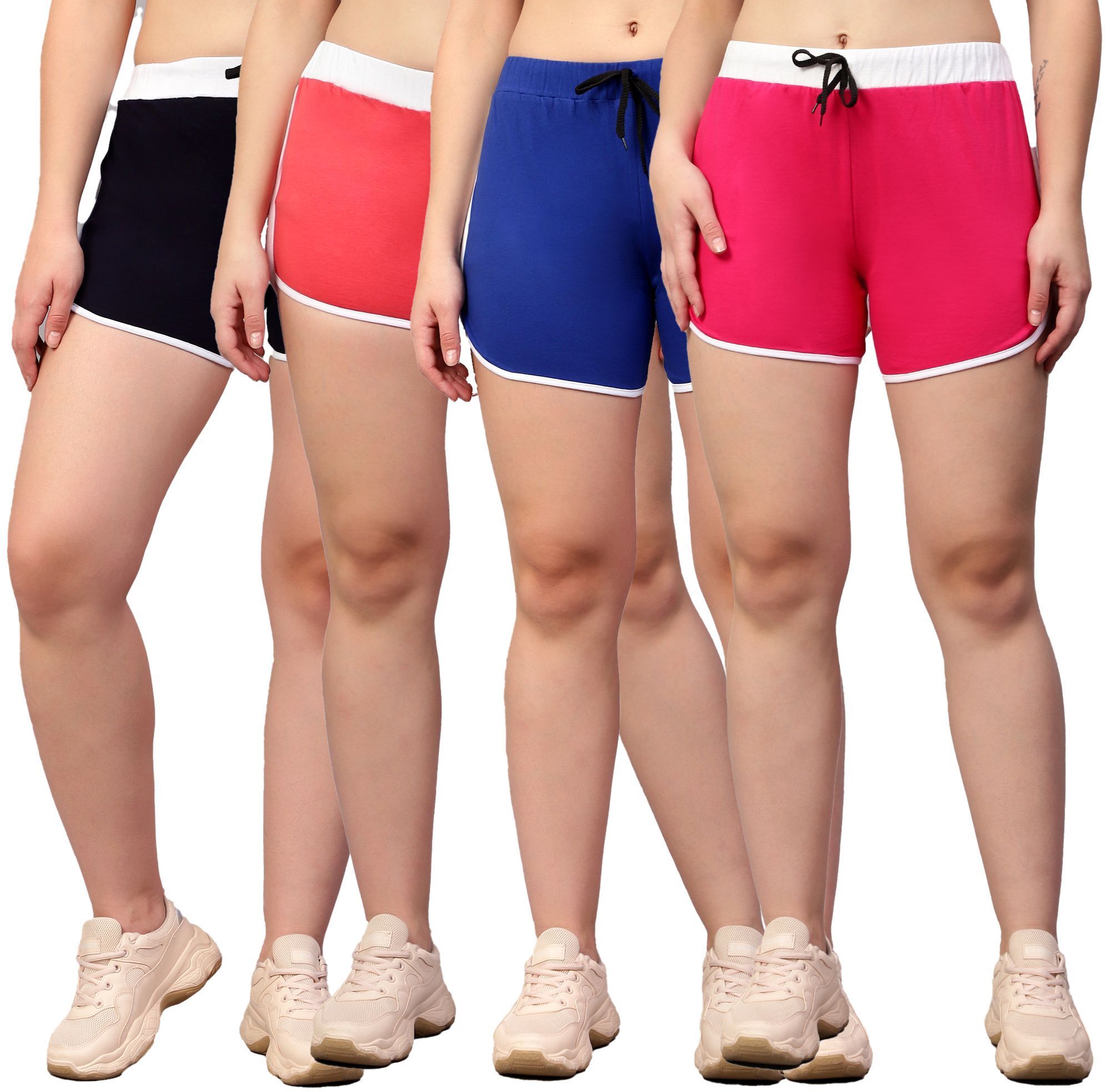 fasha Pack of 4 Solid Women Multicolor Casual Shorts-picture-17