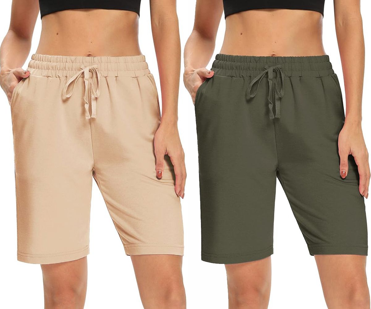 Pack of 2 Solid Women Multicolor Regular Shorts, Night Shorts, Basic Shorts, Casual Shorts, Boxer Shorts, Gym Shorts