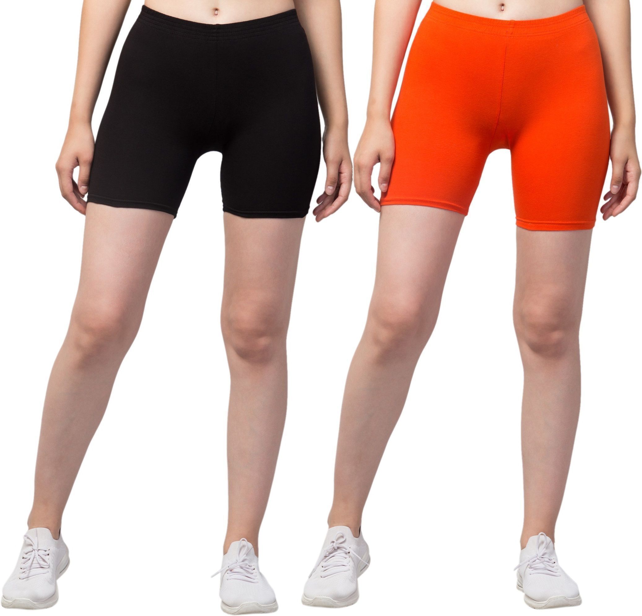 the klowt co Pack of 2 Solid Women Black, Orange Regular Shorts, Night Shorts, Basic Shorts, Casual Shorts-picture-28