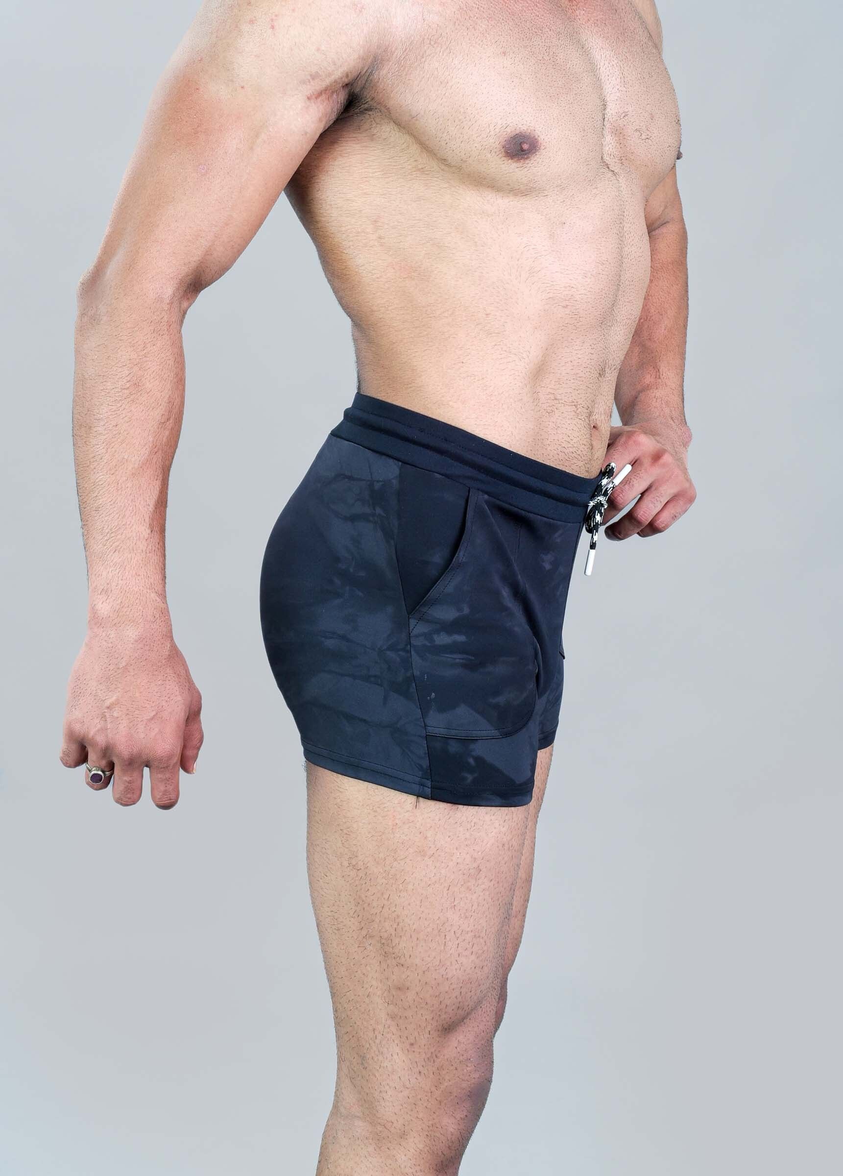 men grey-black printed swimming trunks with contrast waistband Printed Men Swim Bottom Grey Swimsuit-image-44