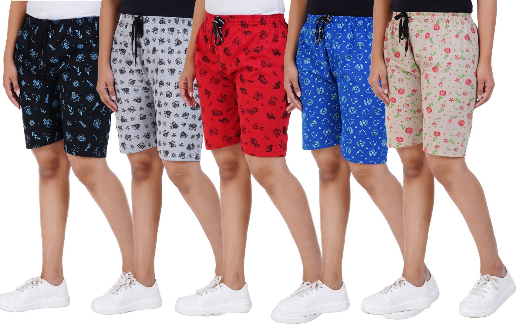 afra Pack of 5 Printed Women Multicolor Casual Shorts-picture-16