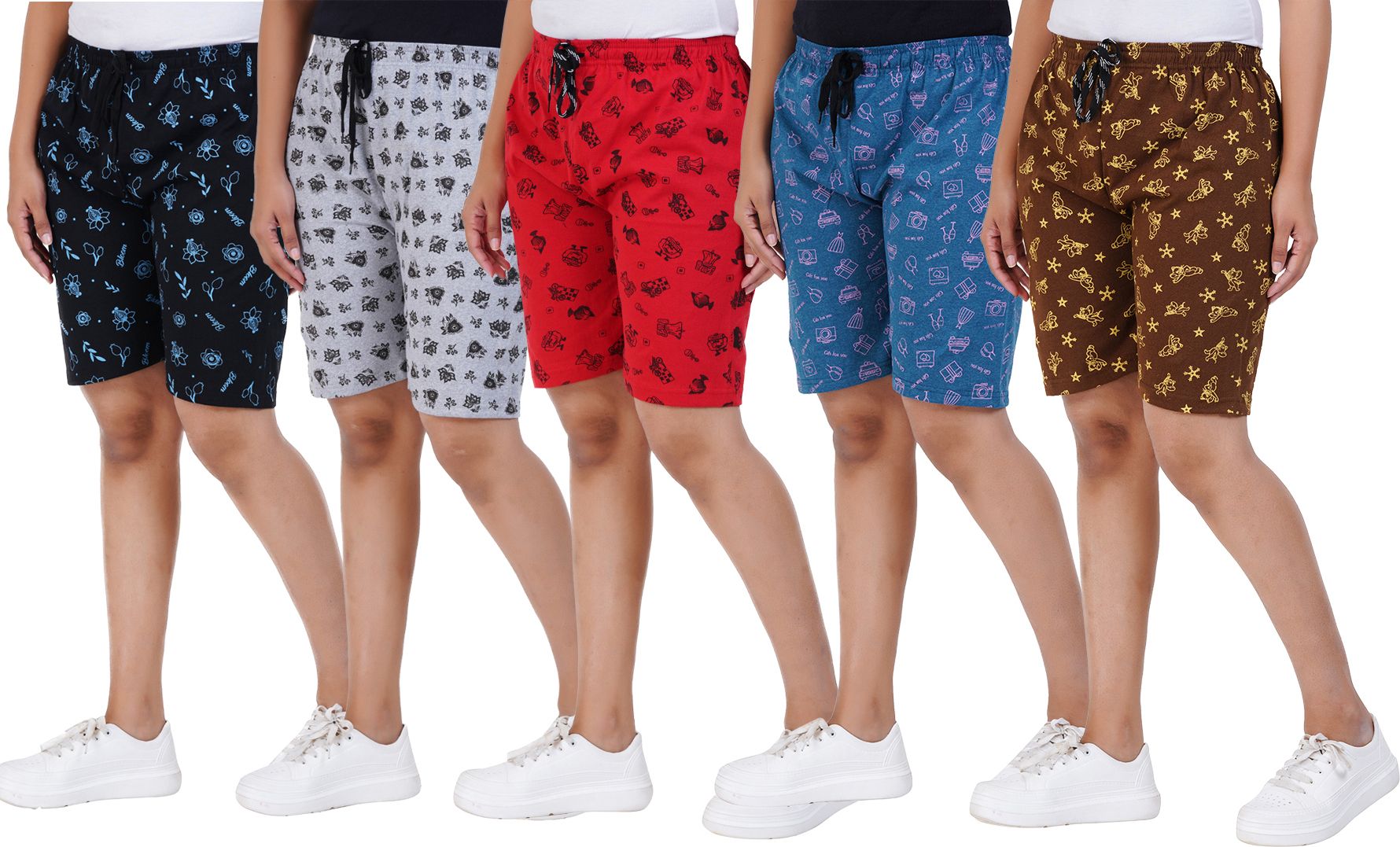 zivora Pack of 5 Printed Women Multicolor Basic Shorts-picture-5