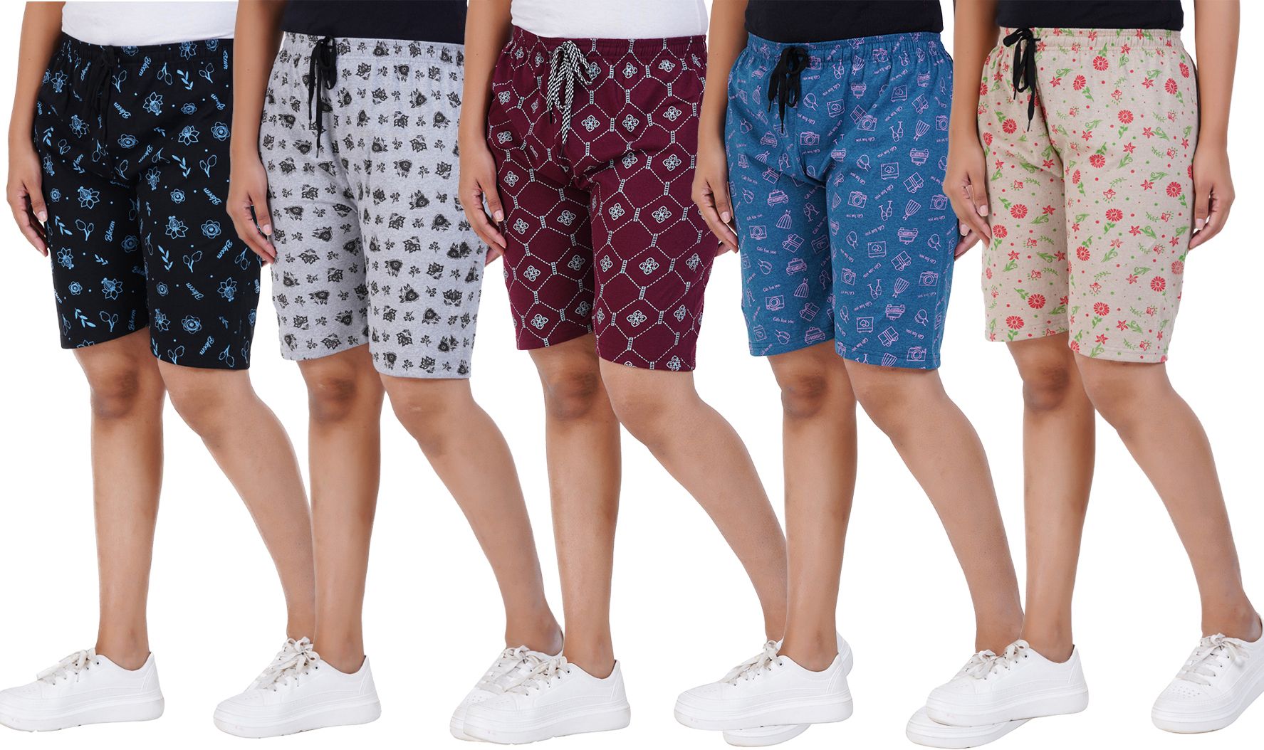houseofcommon Pack of 5 Printed Women Multicolor Beach Shorts-picture-34