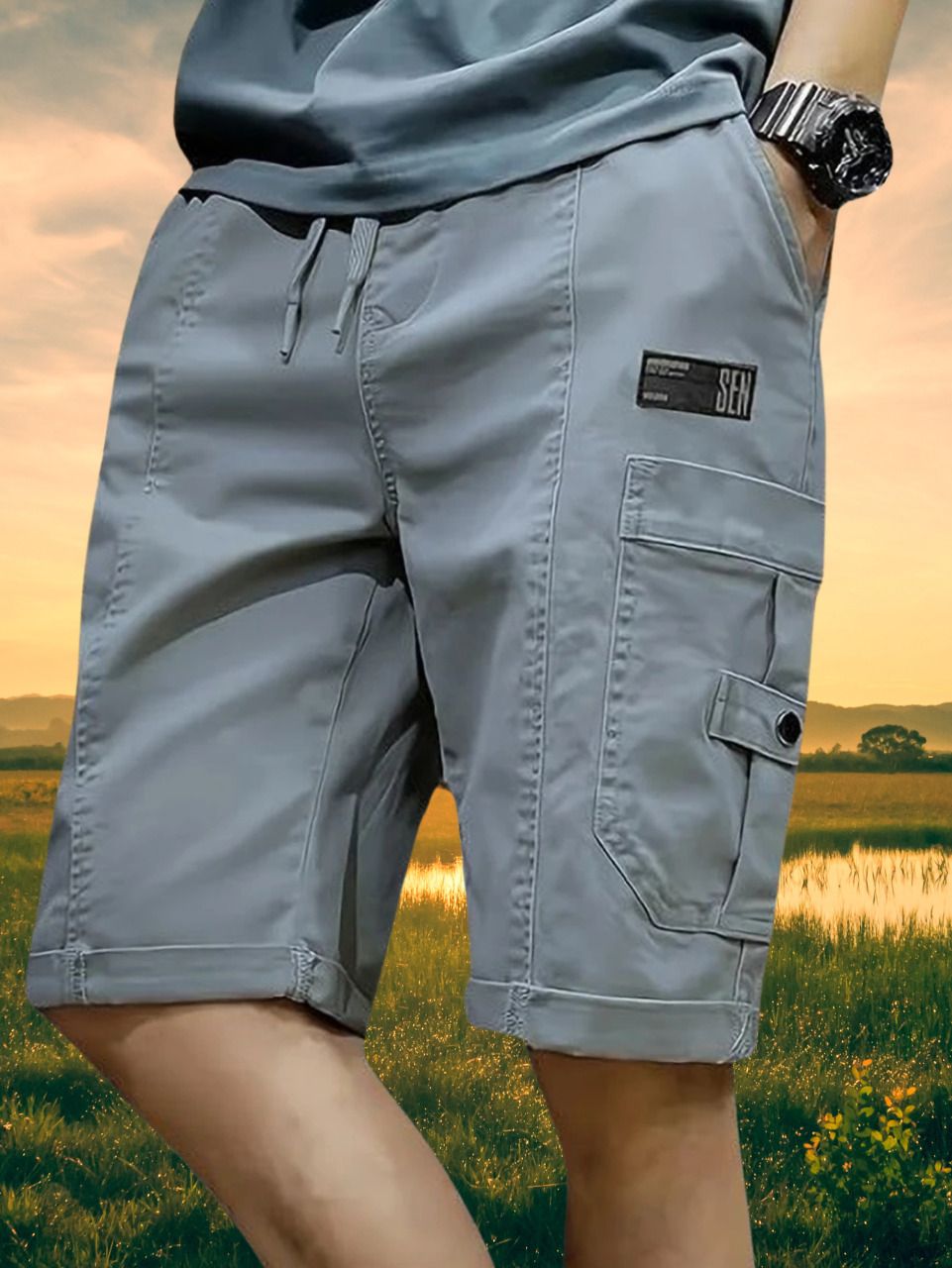 zenvar Solid Men Grey Cargo Shorts-picture-20