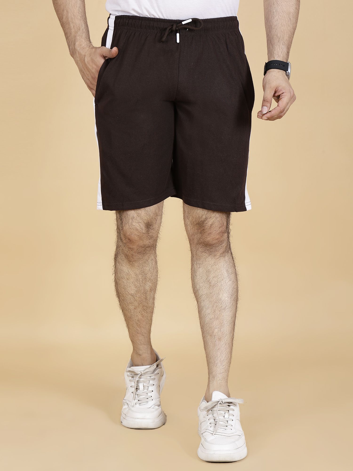 Solid Men Brown Regular Shorts-image-4