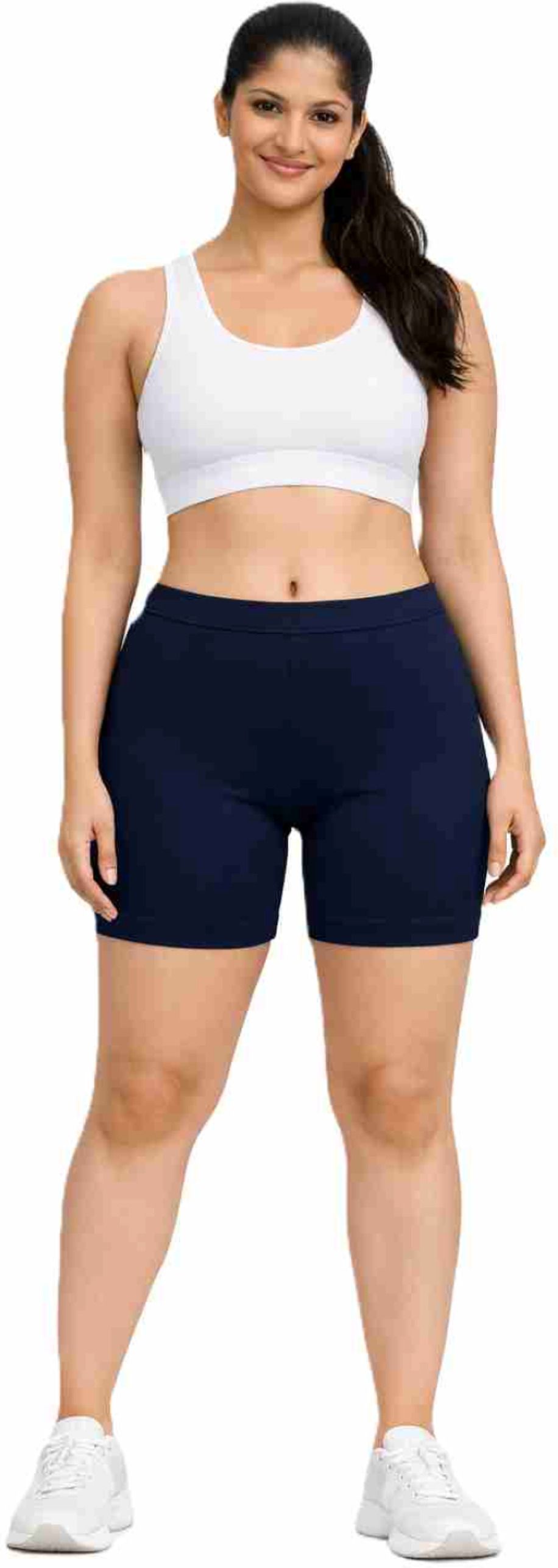 Solid Women Blue Compression Shorts, Cycling Shorts, Gym Shorts, Running Shorts-image-1