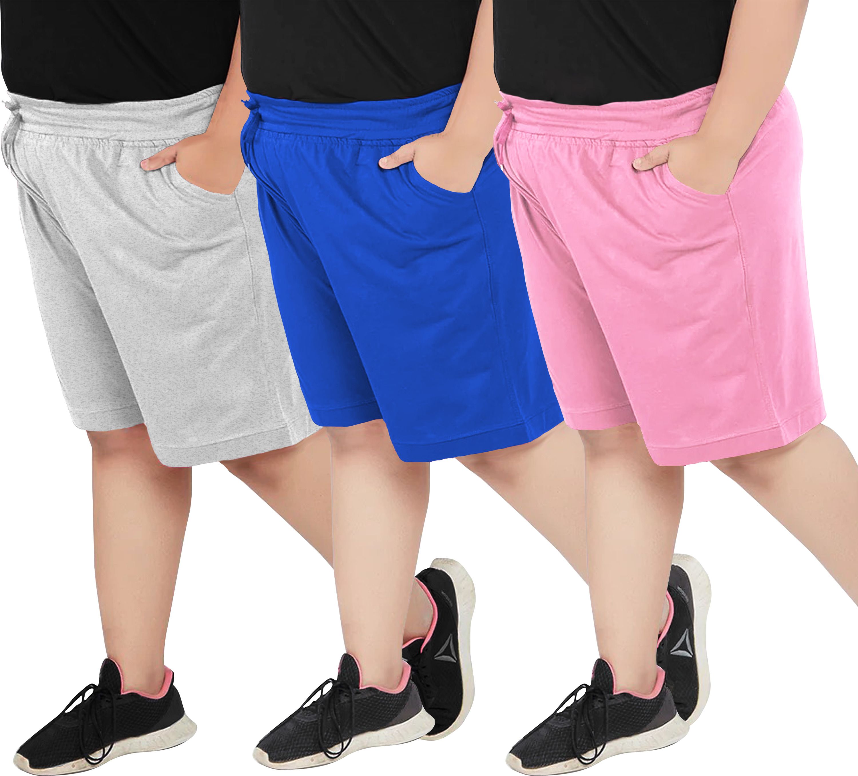 elite soul Pack of 3 Solid Women Multicolor Casual Shorts-picture-12