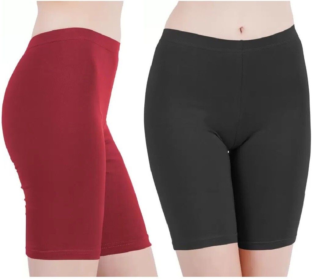 aj fashions Pack of 2 Solid Women Black Cycling Shorts-picture-26
