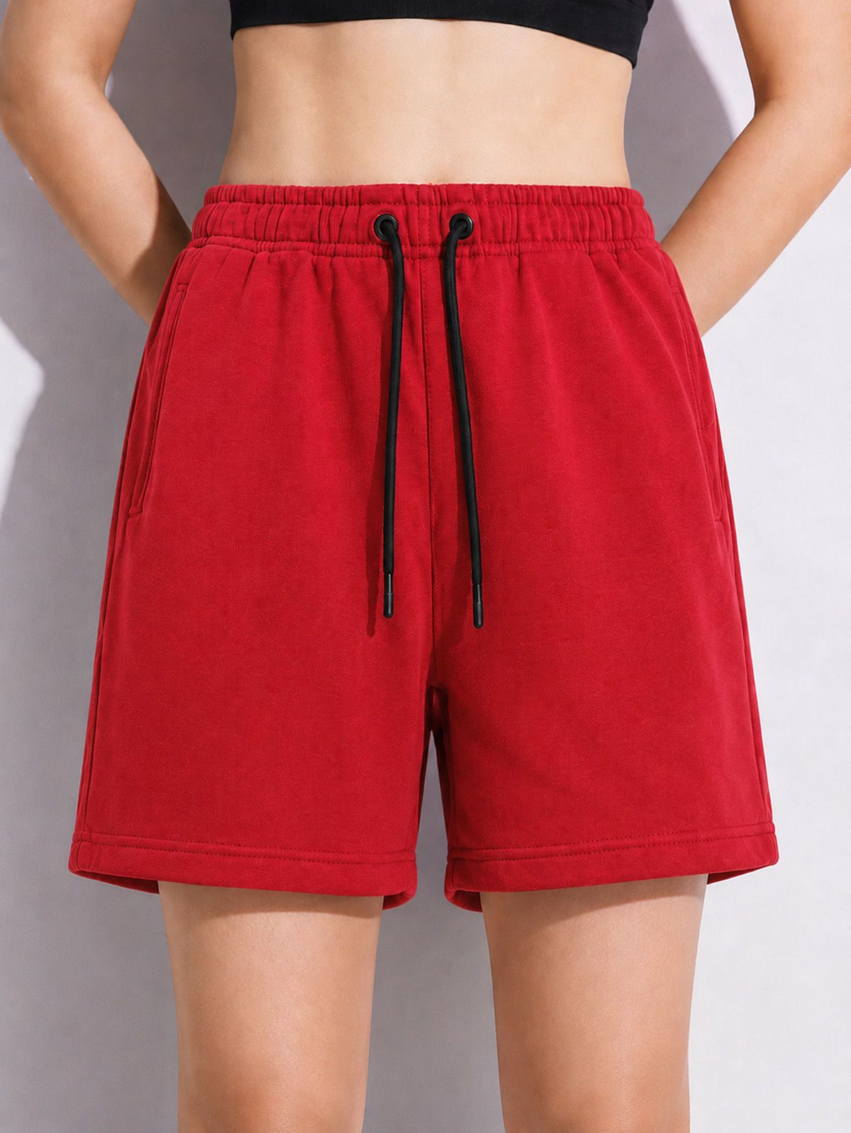 athliv Solid Women Red Regular Shorts-picture-0