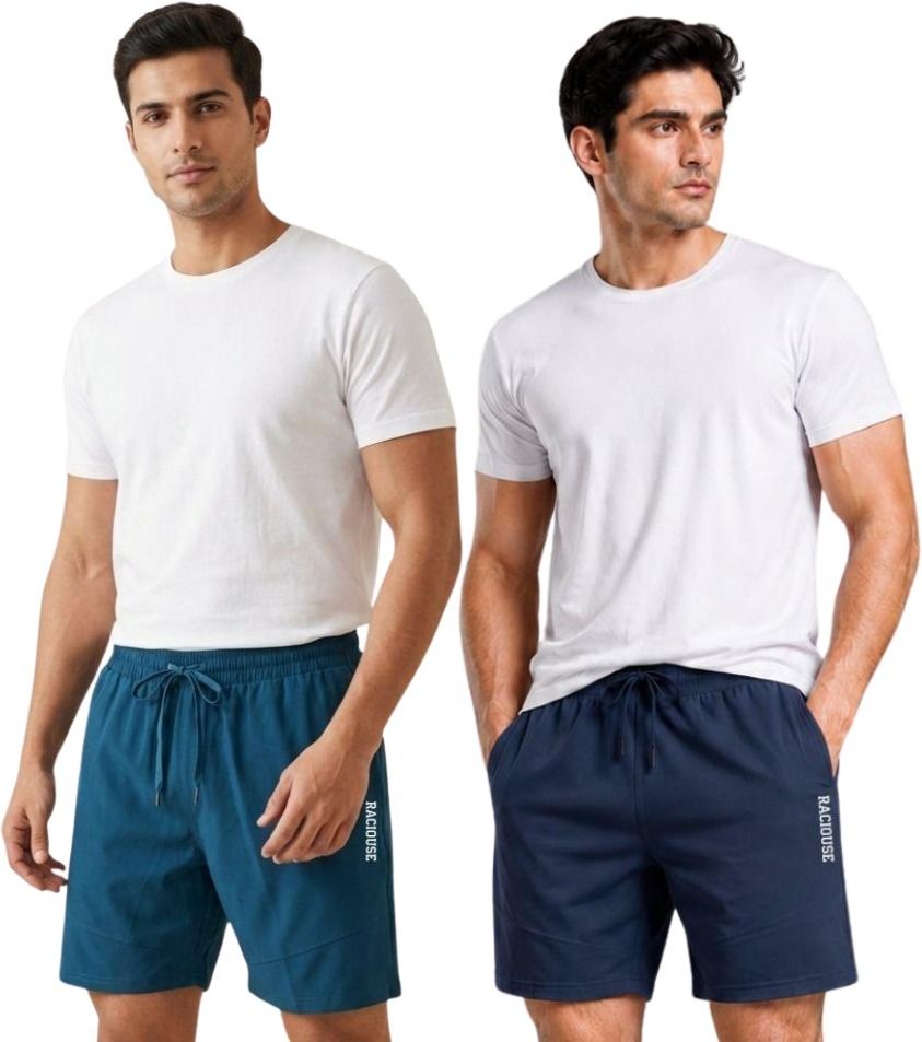 raciouse Solid Men Dark Blue, Dark Green Gym Shorts, Sports Shorts, Casual Shorts-picture-45