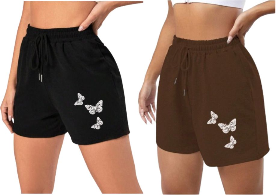 watto Pack of 2 Printed Women Black, Brown Gym Shorts, Casual Shorts-picture-20