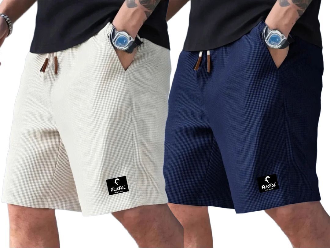 flicfol Pack of 2 Self Design Men Multicolor Regular Shorts-picture-25