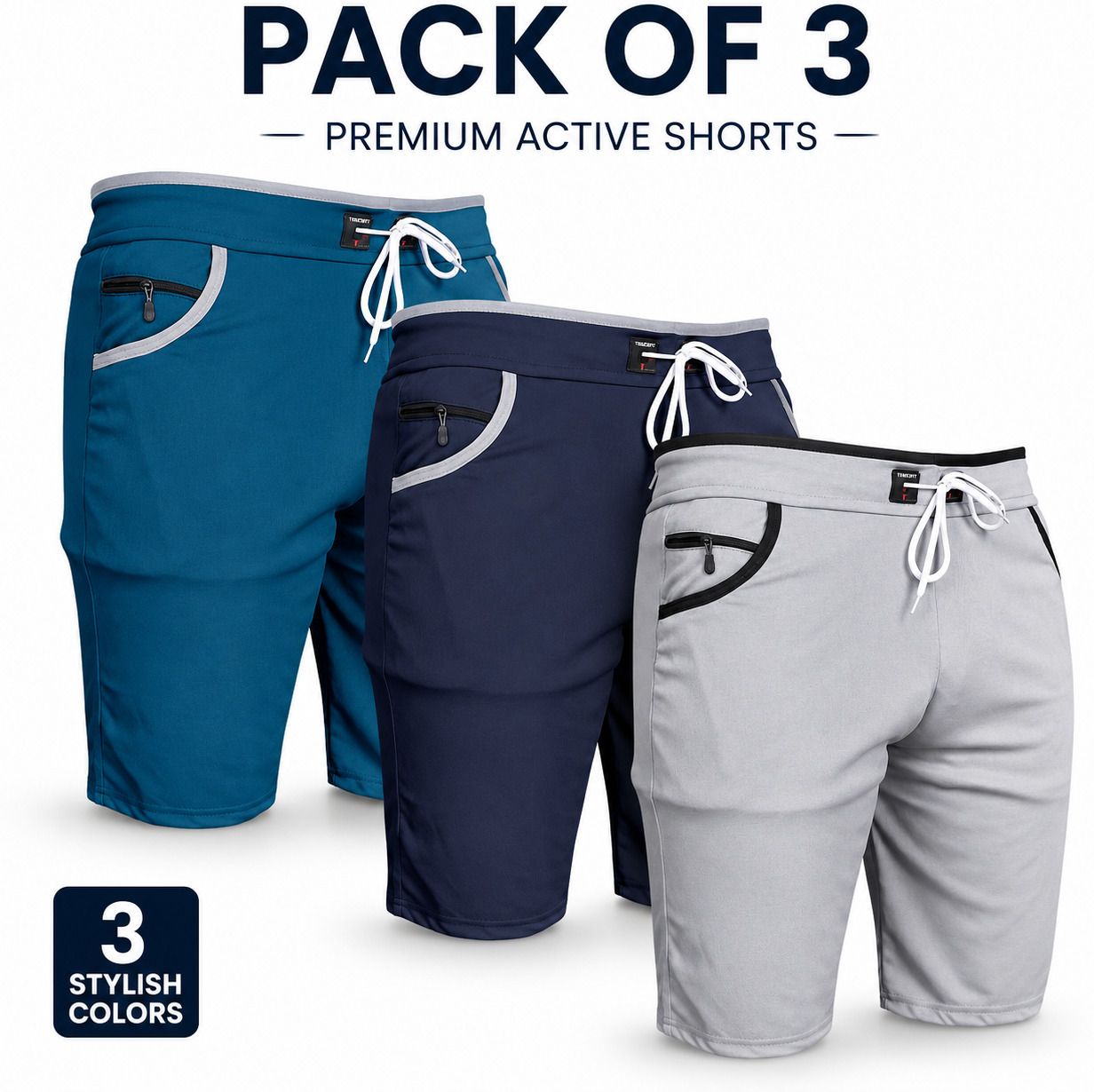 avyana Pack of 3 Solid Men Blue, Silver, Dark Blue Regular Shorts, Running Shorts, Sports Shorts, Casual Shorts, Basic Shorts-picture-28