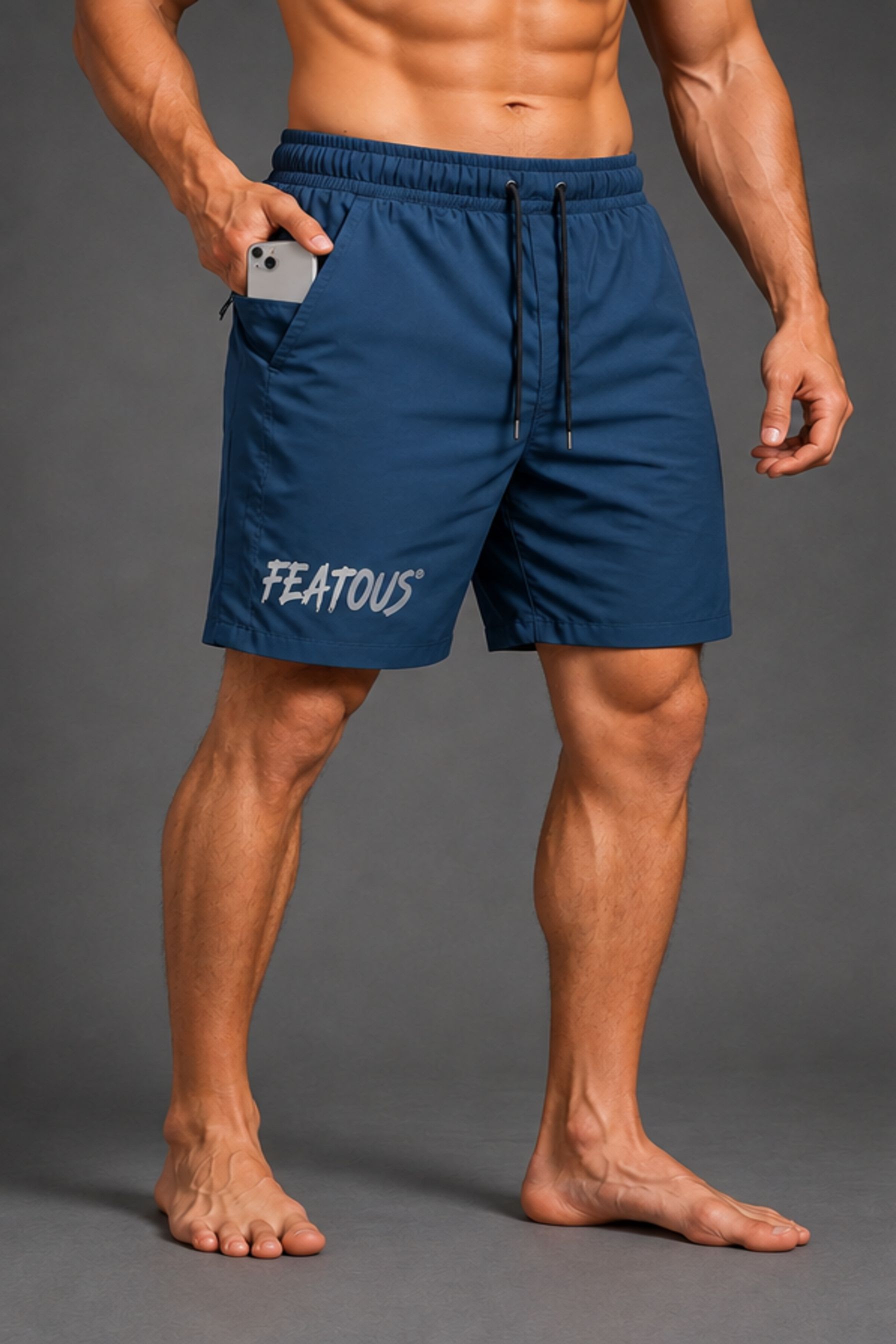 featous Solid, Graphic Print Men Blue Gym Shorts, Sports Shorts, Casual Shorts-picture-16