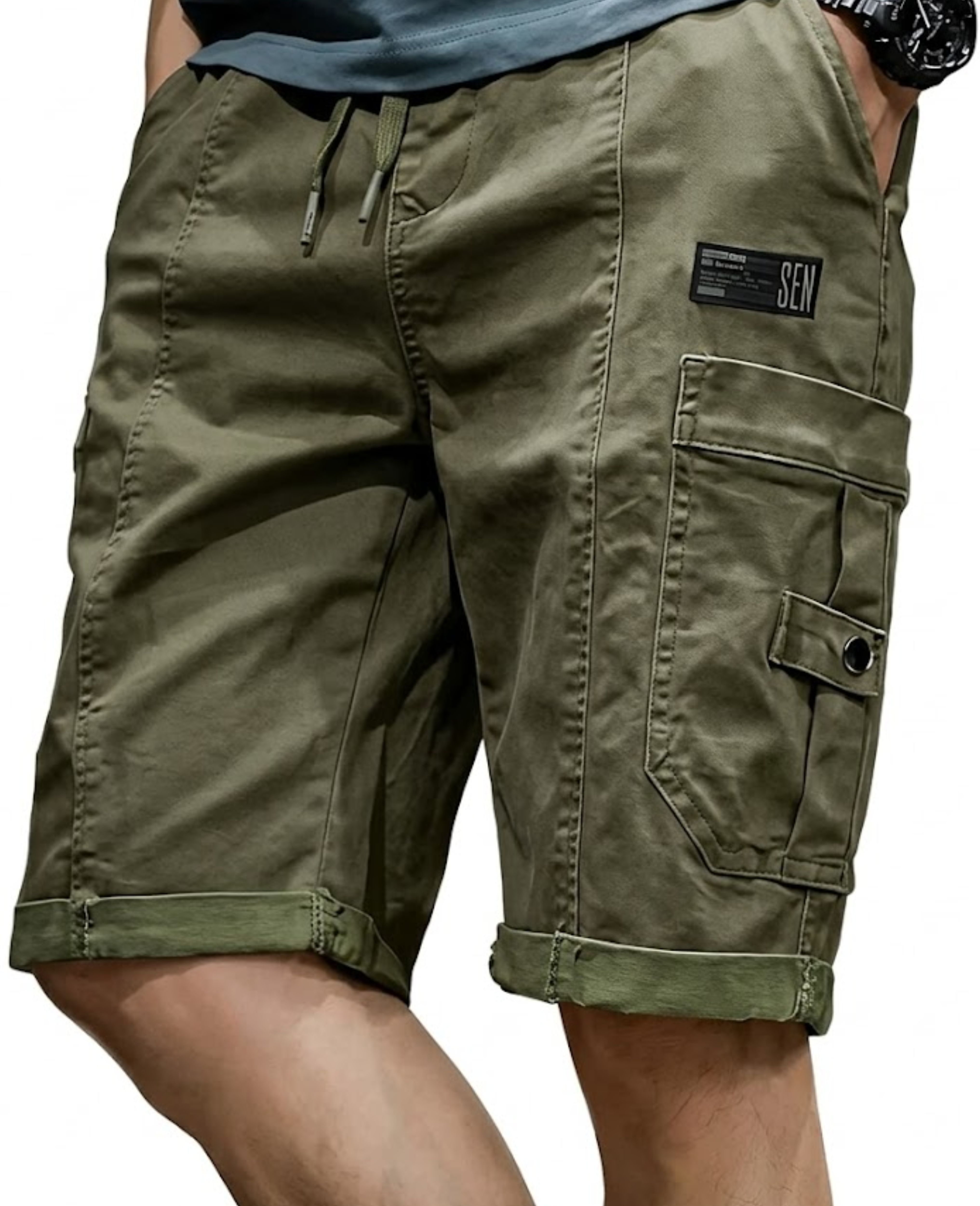 Solid Men Green Casual Shorts-image-45