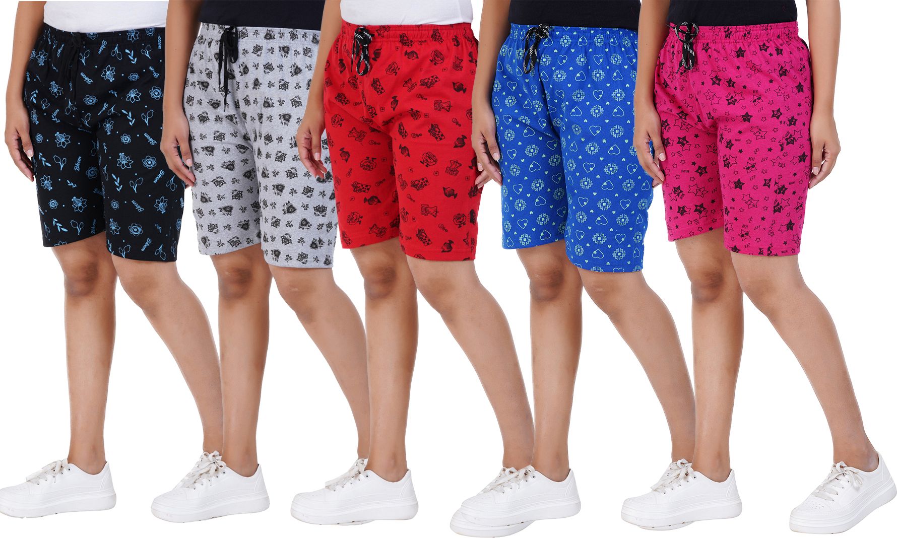 zivora Pack of 5 Printed Women Multicolor Basic Shorts-picture-1