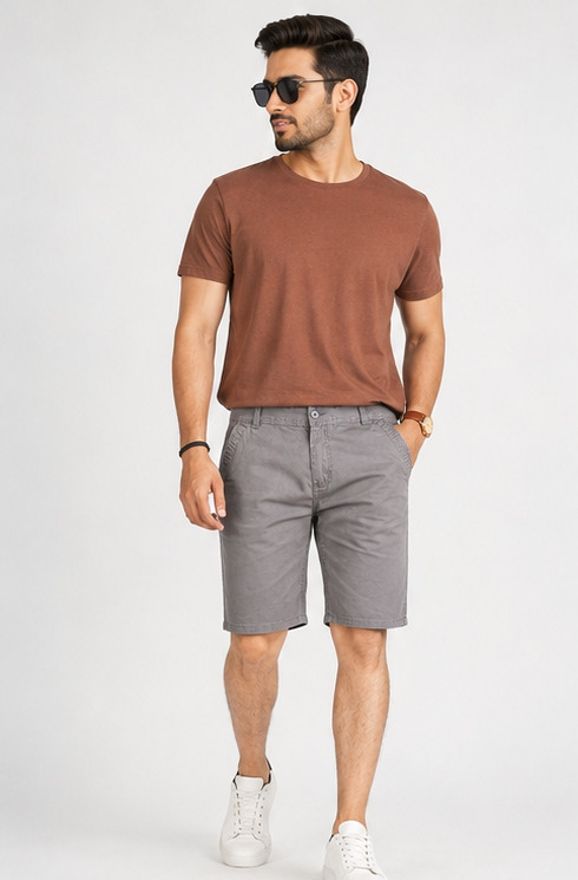 hoig Solid Men Dark Grey Chino Shorts-picture-46