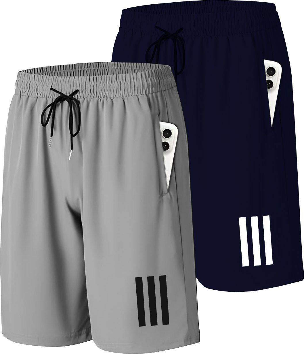 avolt Pack of 2 Solid, Striped Men Dark Blue, Beige Sports Shorts-picture-24