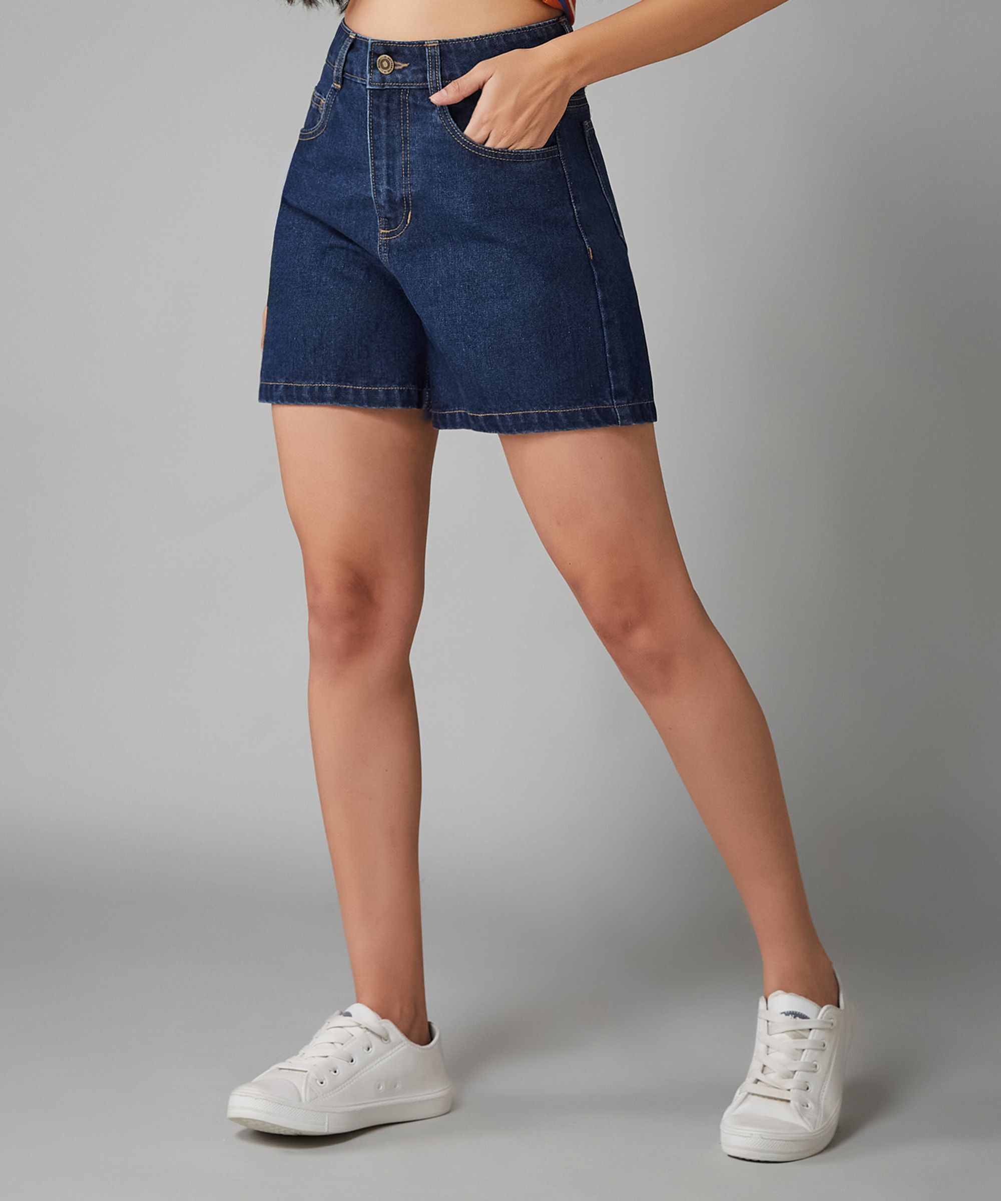 dolce crudo Solid Women Denim Blue Denim Shorts-picture-16