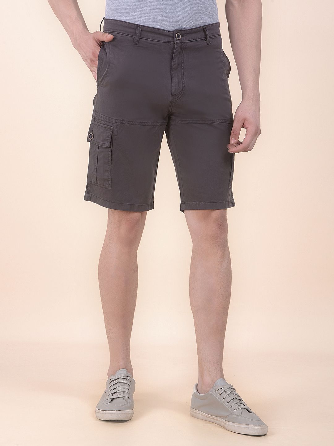 cantabil Solid Men Dark Grey Cargo Shorts-picture-23