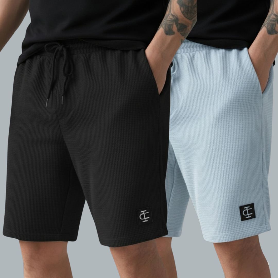 indiclub Pack of 2 Self Design Men Light Blue, Black Casual Shorts-picture-34