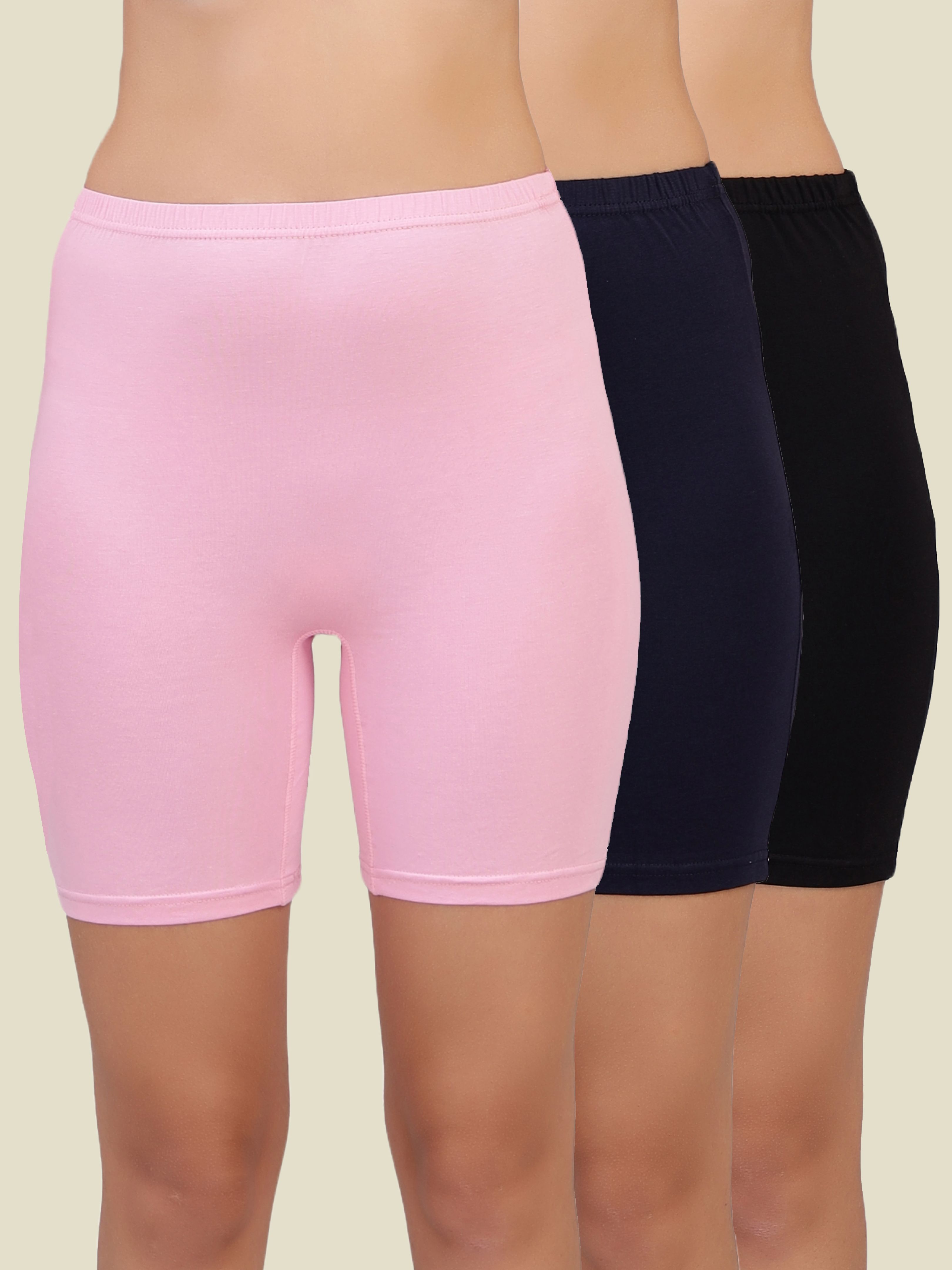 selfcare Pack of 3 Solid Women Dark Blue, Pink, Black Cycling Shorts, Gym Shorts, Night Shorts, Regular Shorts, Running Shorts-picture-24