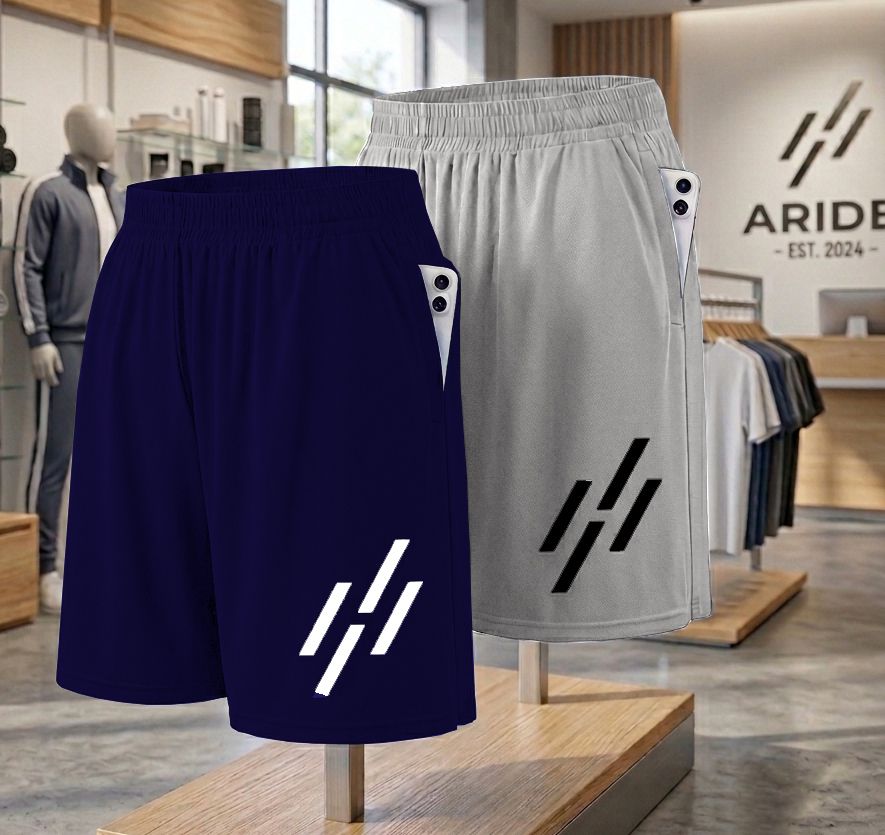 aride Pack of 2 Solid, Printed Men Blue, White Sports Shorts, Gym Shorts-picture-1