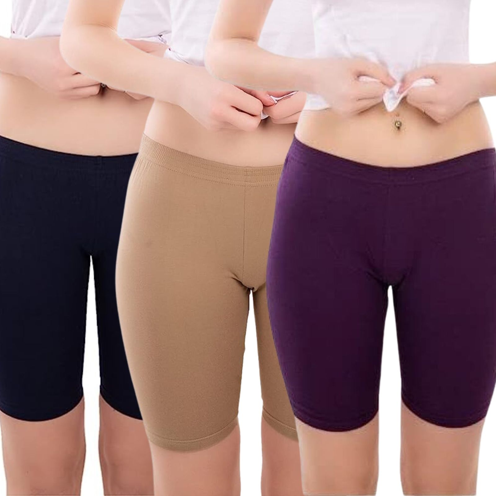 Pack of 3 Solid Women Maroon Cycling Shorts