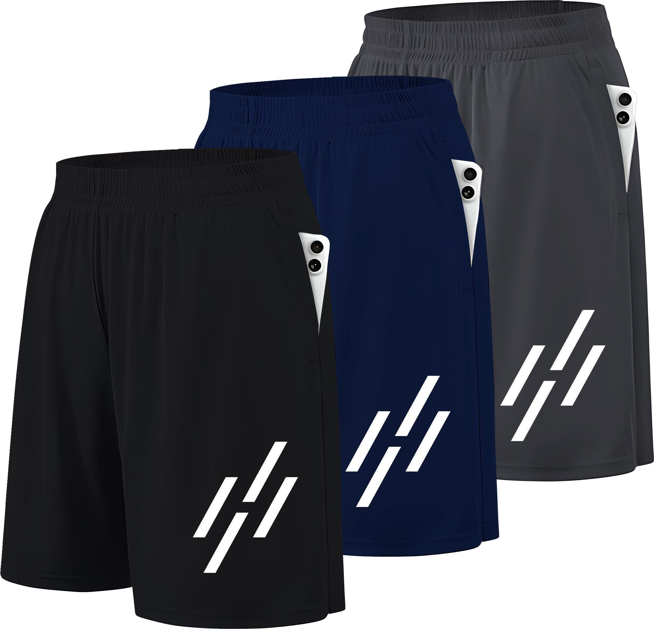 denlike' Pack of 3 Graphic Print Men Black, Dark Blue, Dark Grey Gym Shorts, Sports Shorts, Running Shorts, Basic Shorts-picture-11