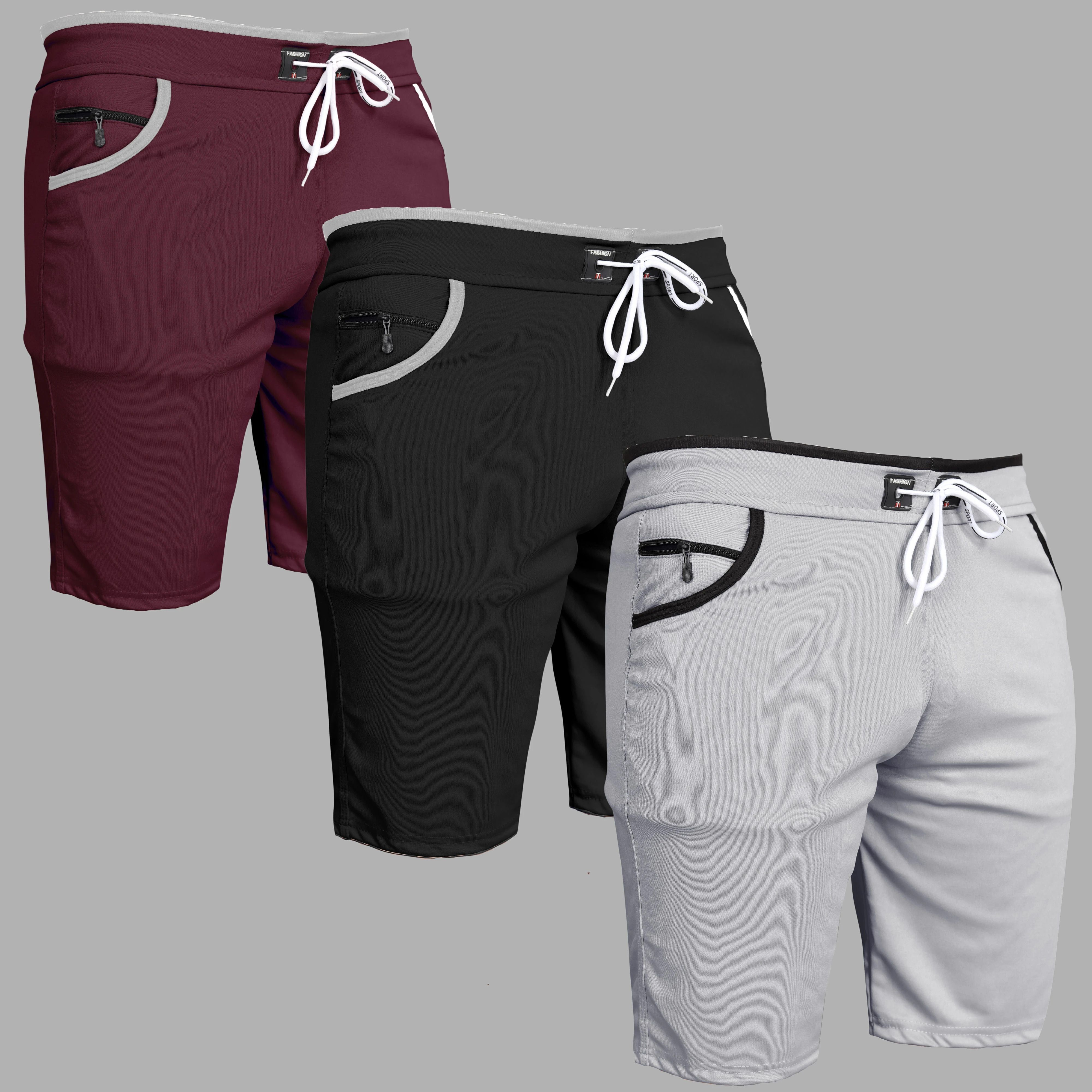 wereko Pack of 3 Solid Men Maroon, Black, Silver Casual Shorts-picture-11